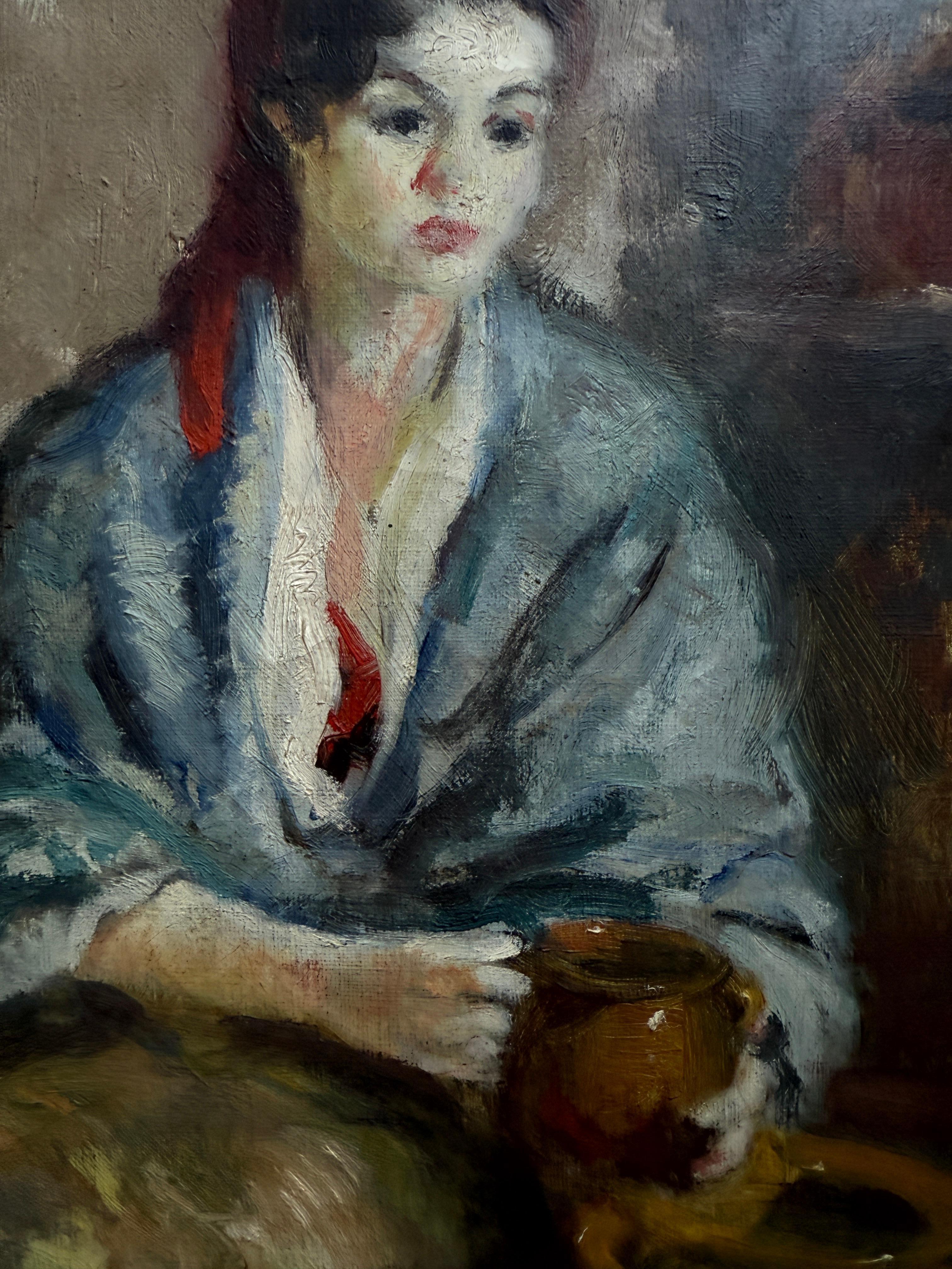 Femme à la cruche huile sur toile en vente 2
