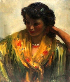 Mujer con mantón de Manila - Óleo sobre tela