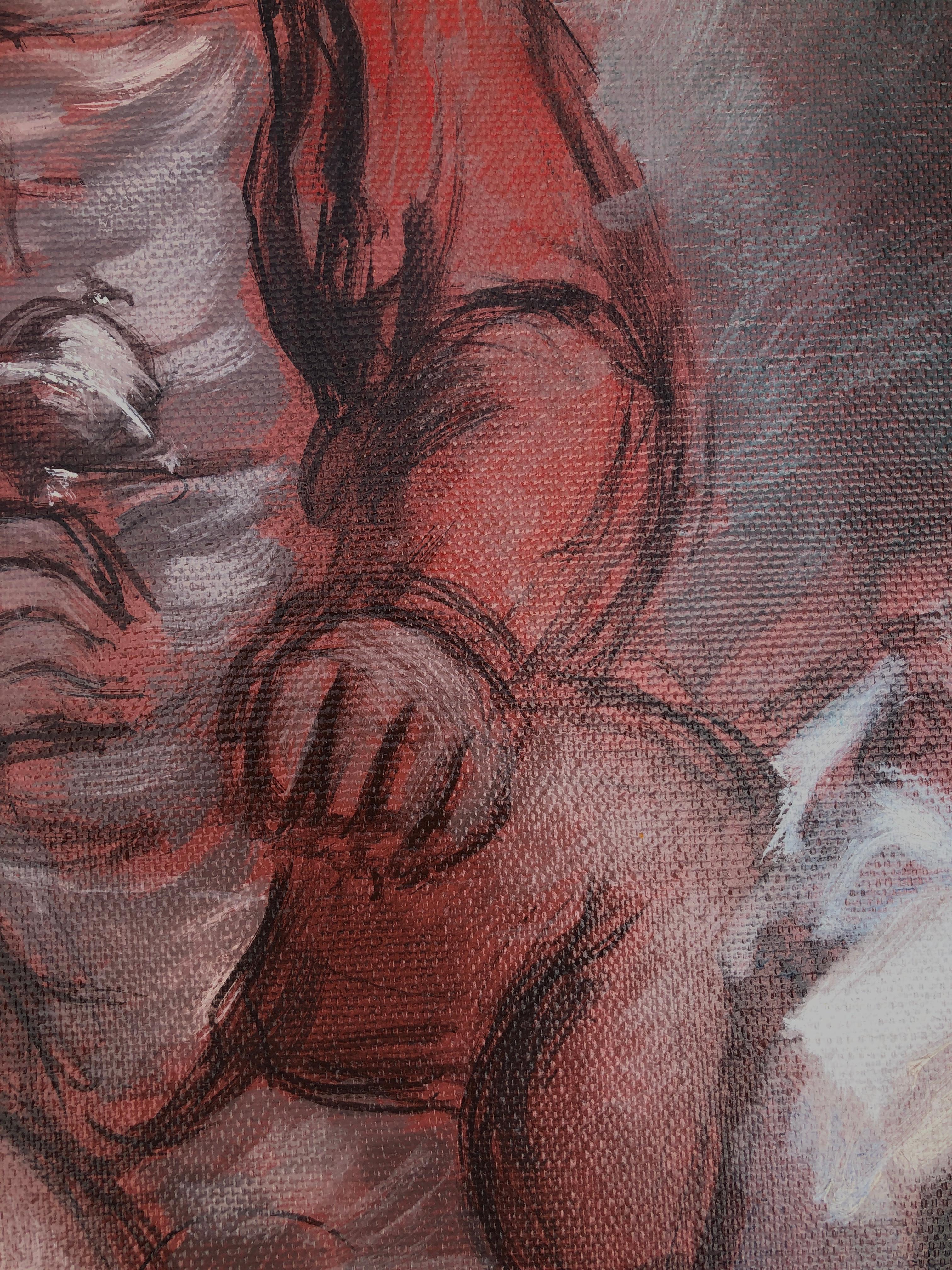 baby with rattle oil on canvas painting - Portrait Painting Negro de Antoni Vila Arrufat