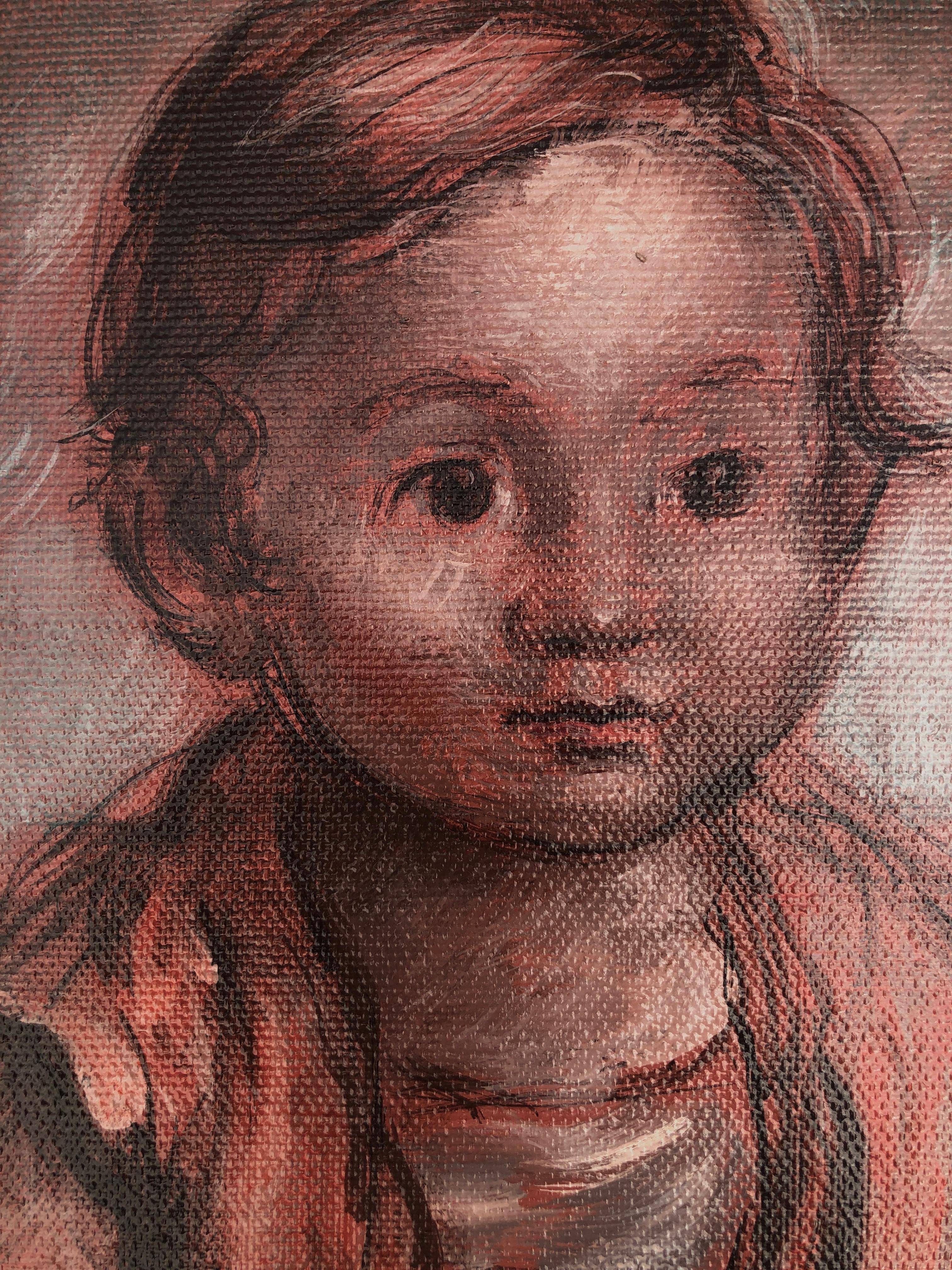baby with rattle oil on canvas painting en venta 1