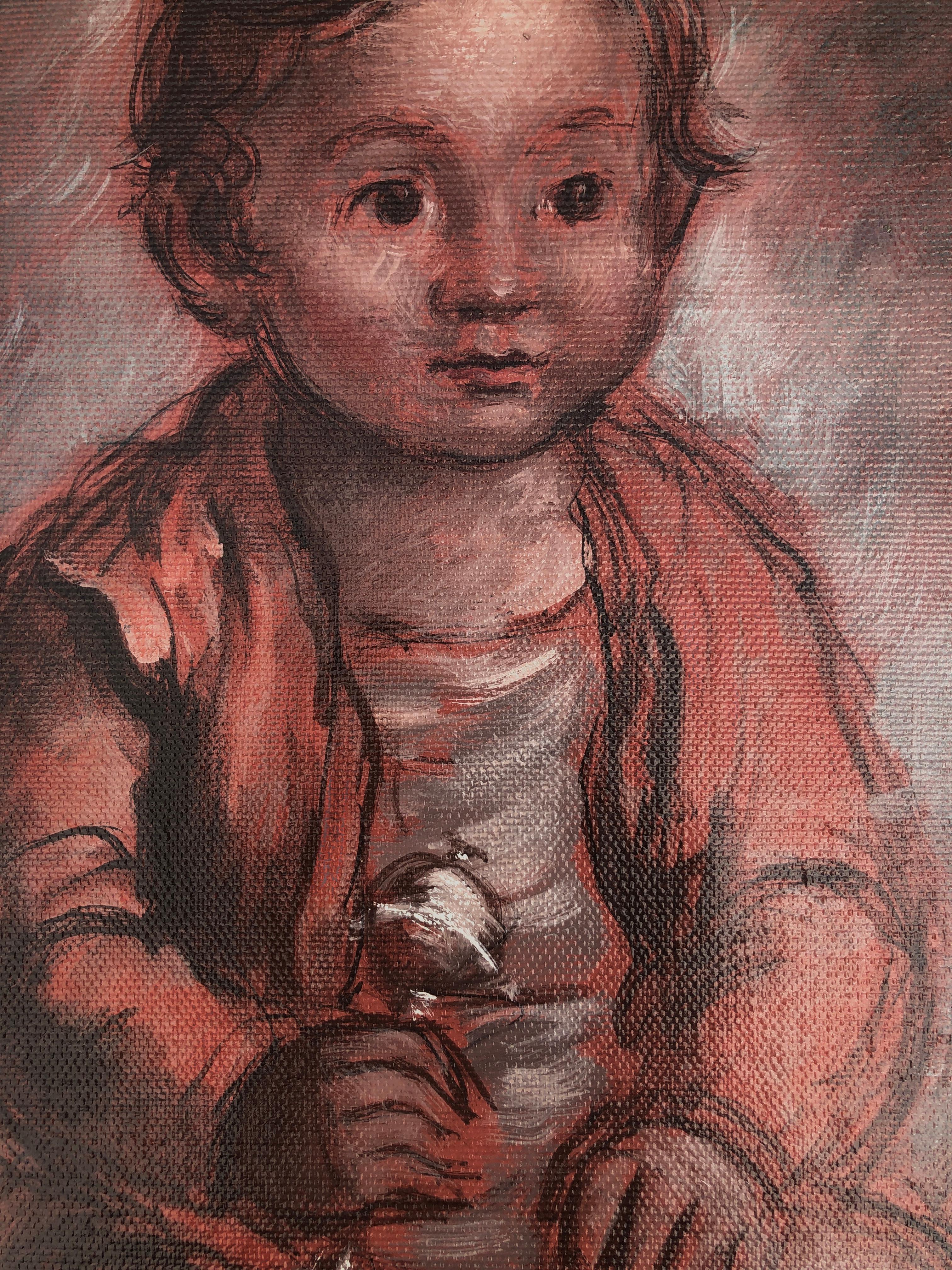 baby with rattle oil on canvas painting en venta 2