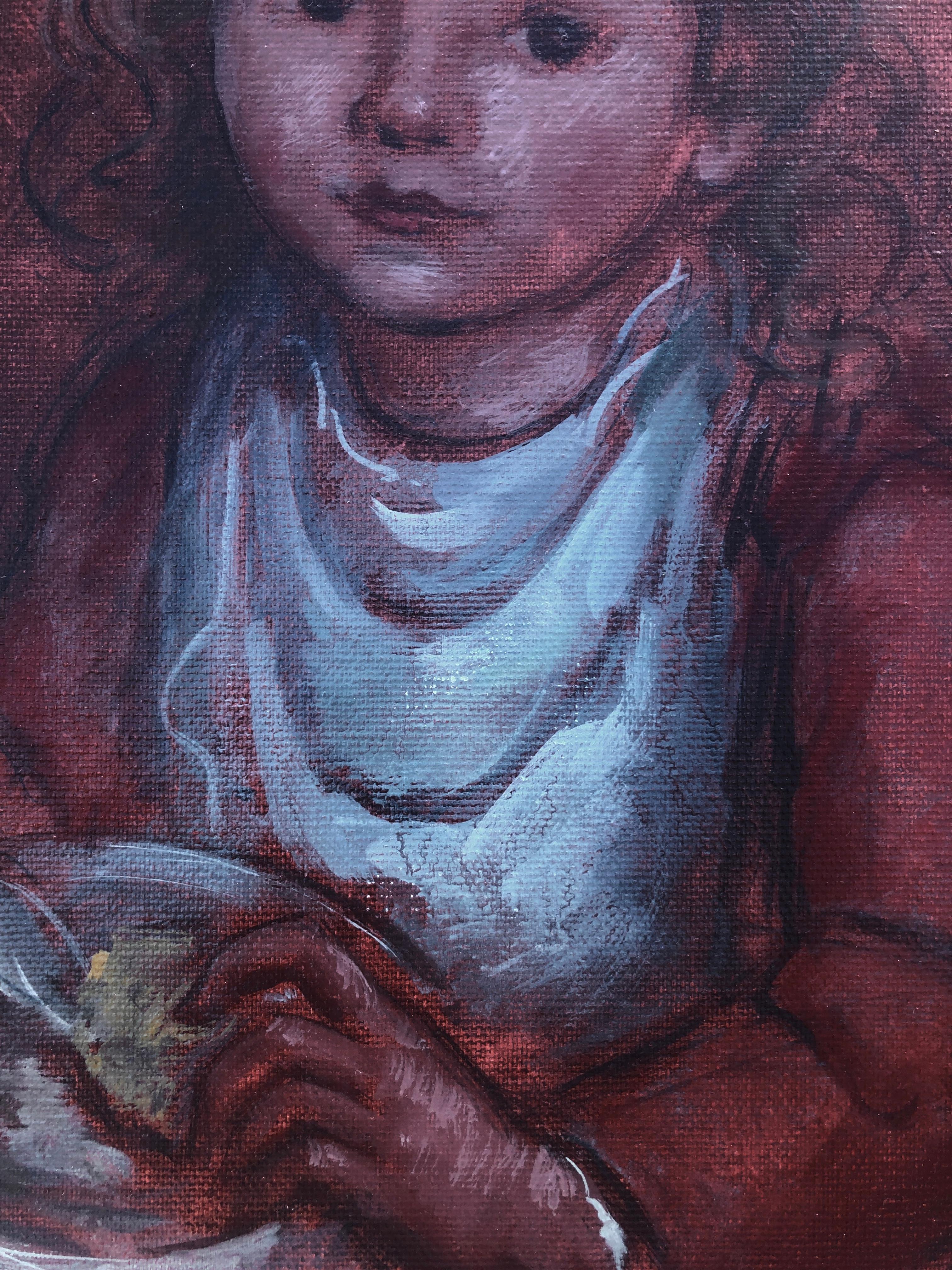chica comiendo óleo sobre lienzo - Portrait Painting Negro de Antoni Vila Arrufat