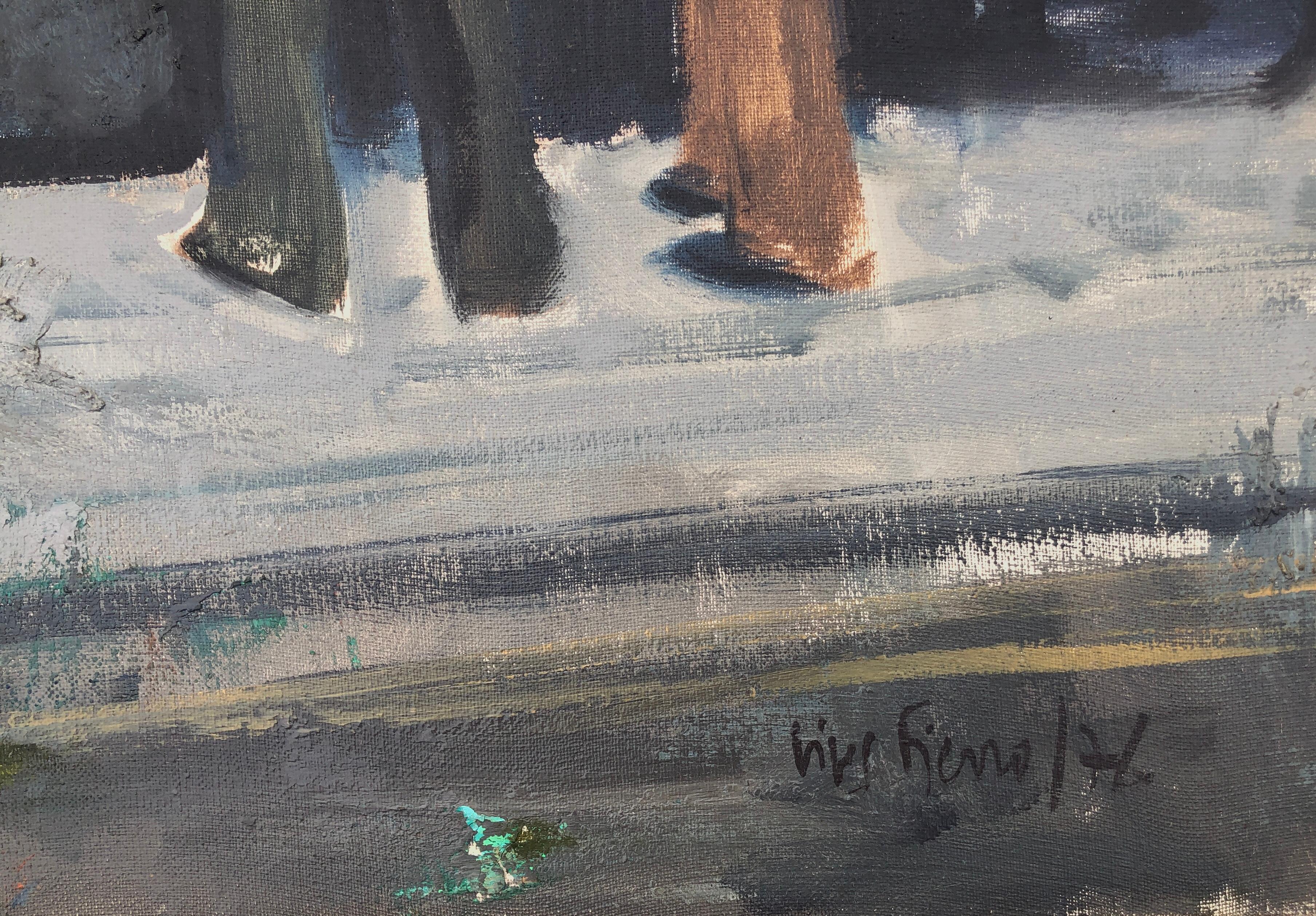 Clarges street London oil on canvas painting urbanscape England - Painting by Antoni Vives Fierro