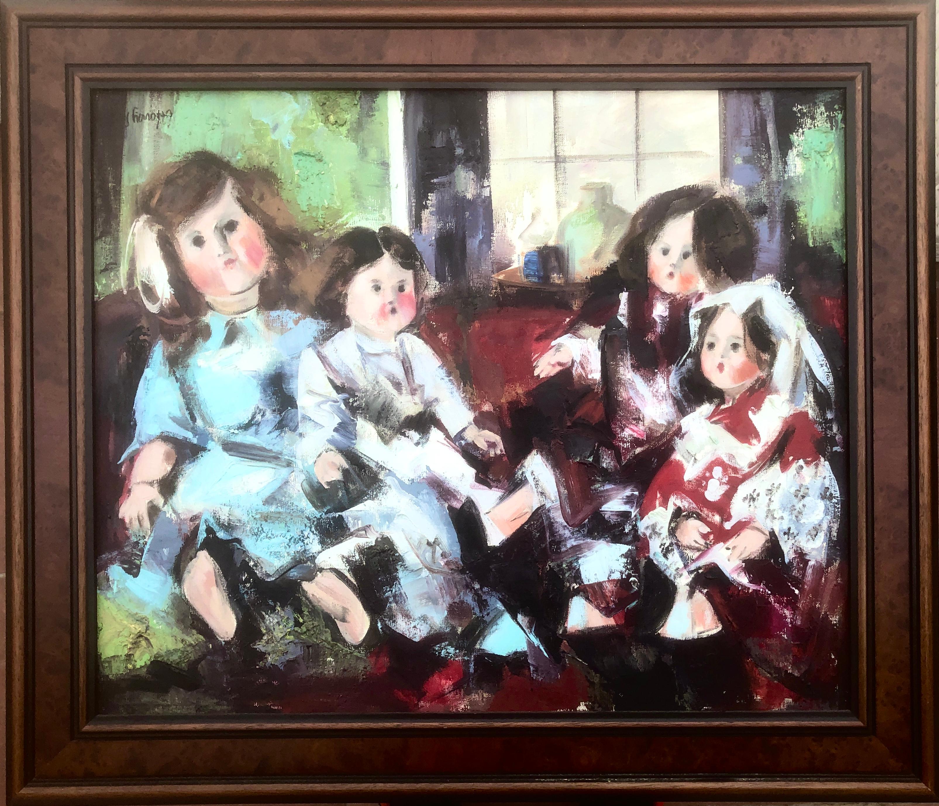 Dolls oil on canvas painting still life - Painting by Antoni Vives Fierro