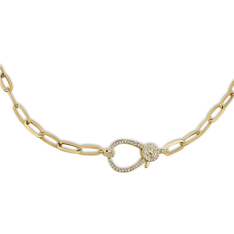 Round Cut Antonia 14k gold paperclip chain with diamond encrusted lobster claw clasp