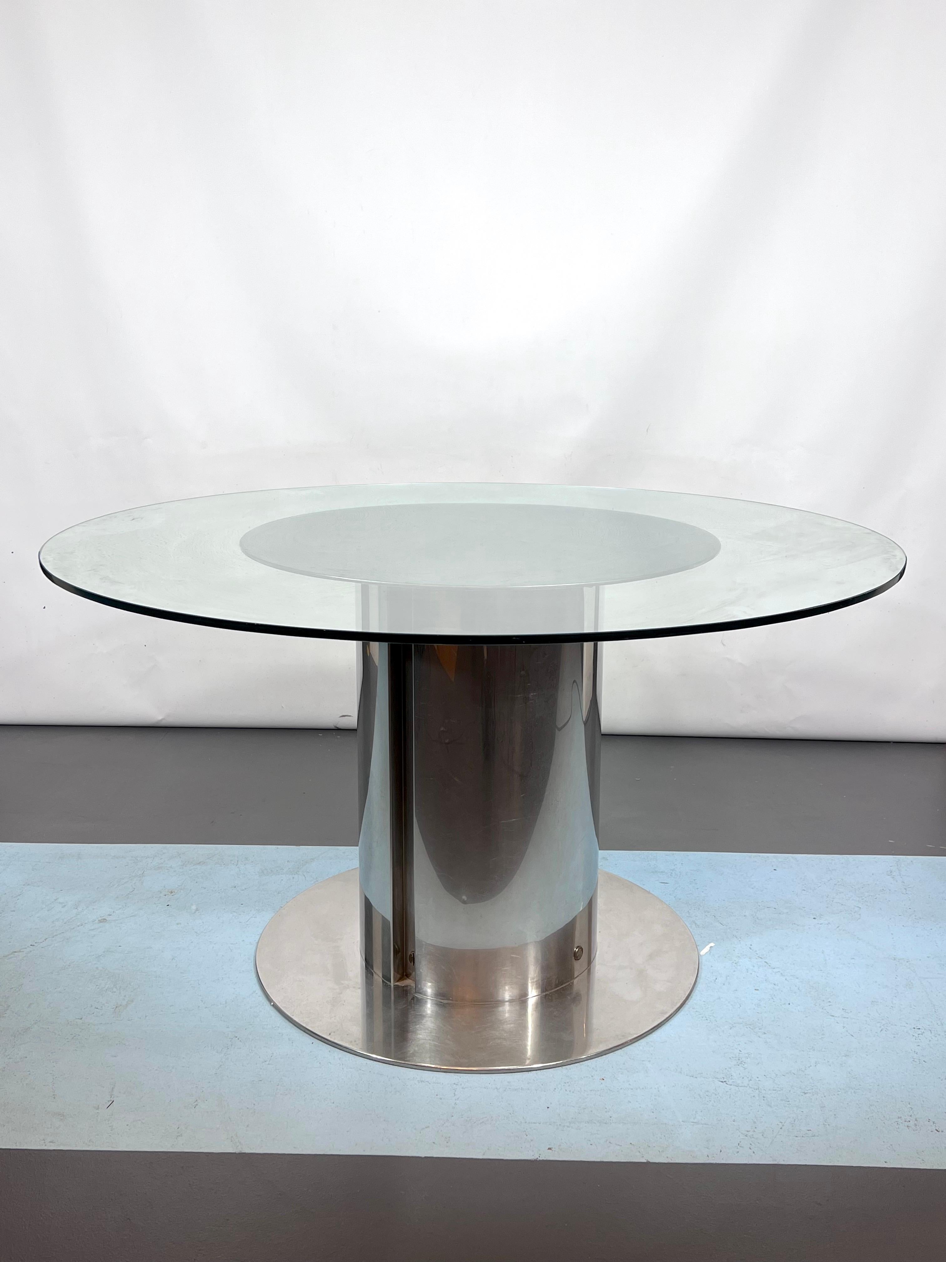 Mid-Century Modern Antonia Astori, Glass and Stainless Steel Dining Table for Driade. Italy 1960s