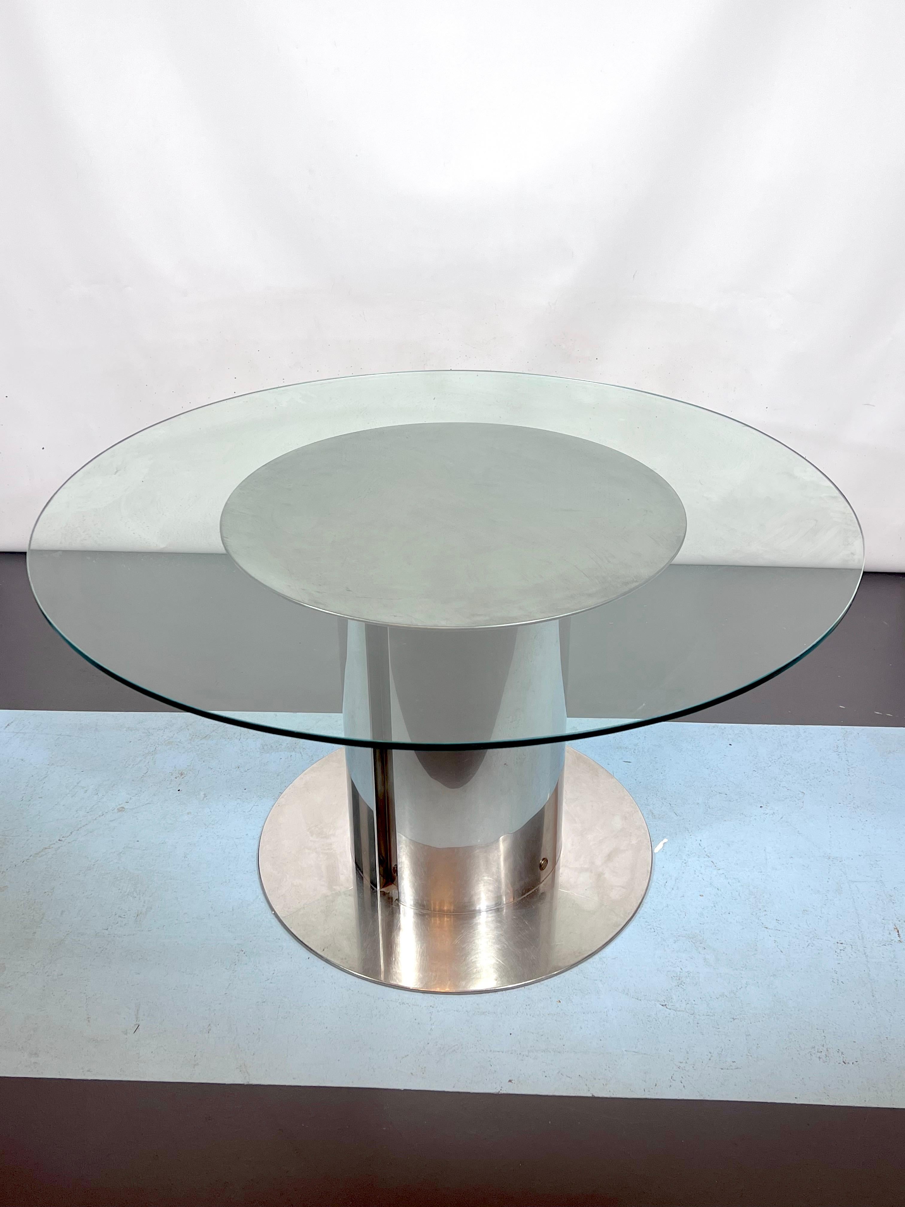 Italian Antonia Astori, Glass and Stainless Steel Dining Table for Driade. Italy 1960s