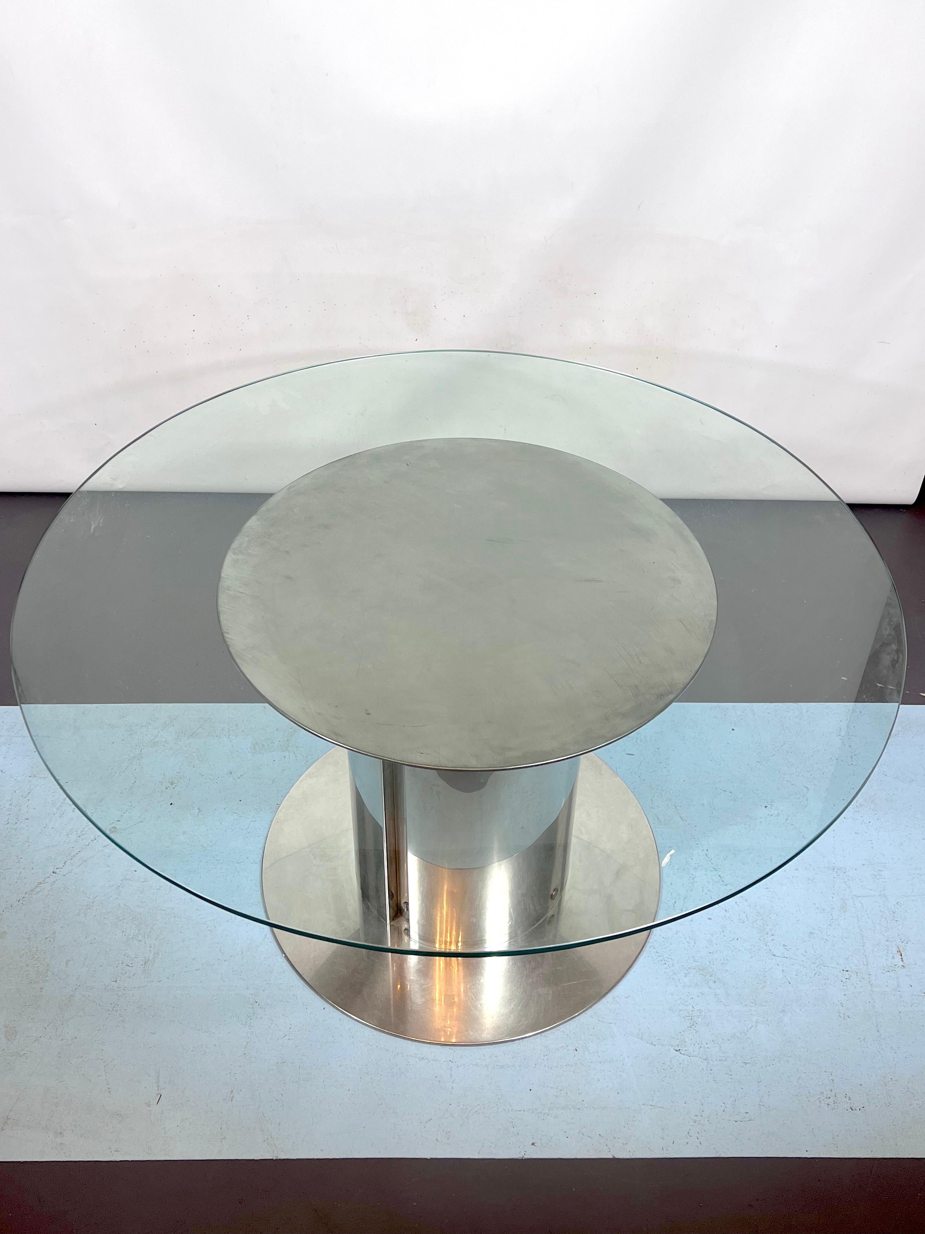Antonia Astori, Glass and Stainless Steel Dining Table for Driade. Italy 1960s In Good Condition In Catania, CT