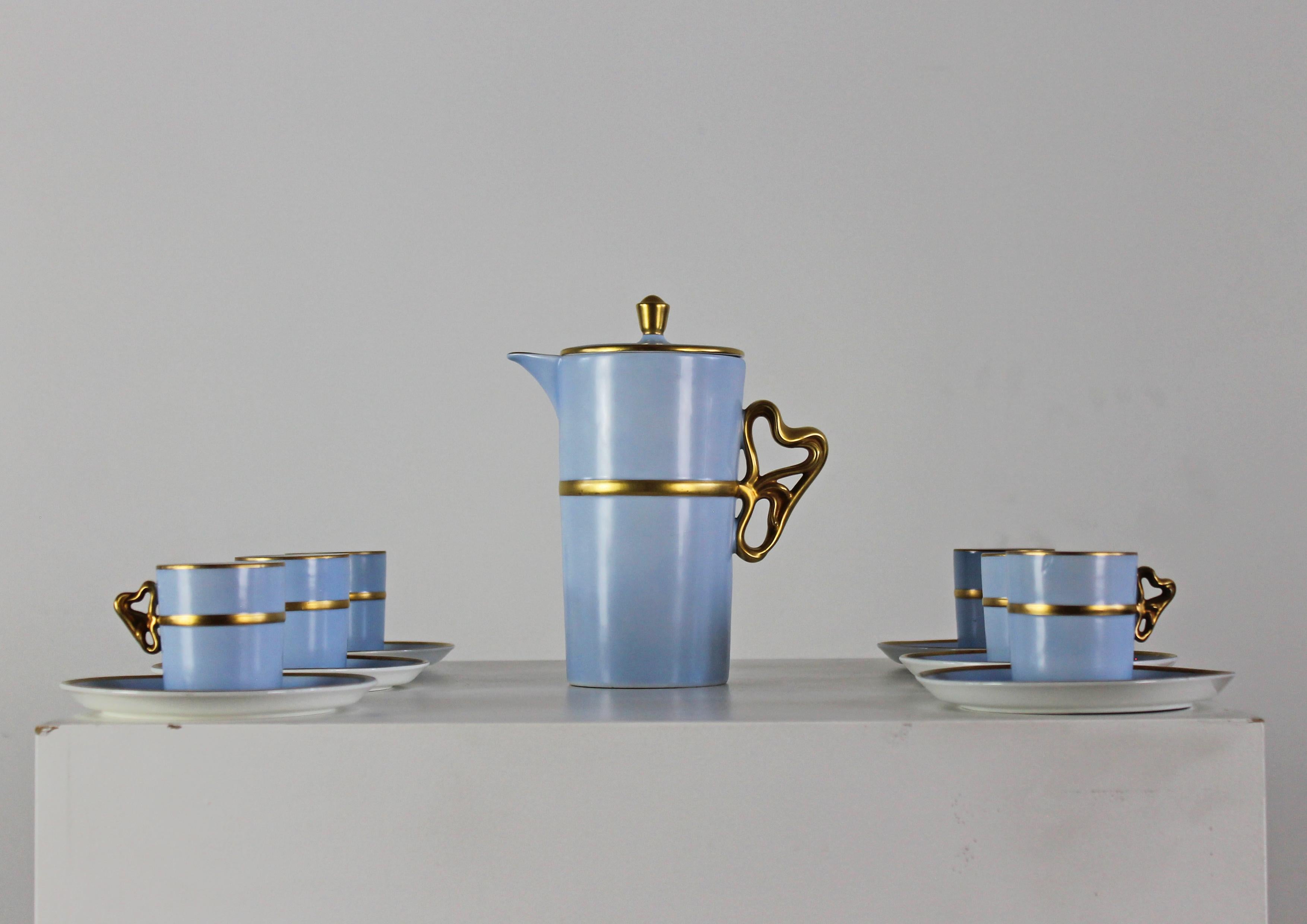 Mid-Century Modern Antonia Campi Tea Service for Six in Porcelain and Gold by Laveno 1950s For Sale