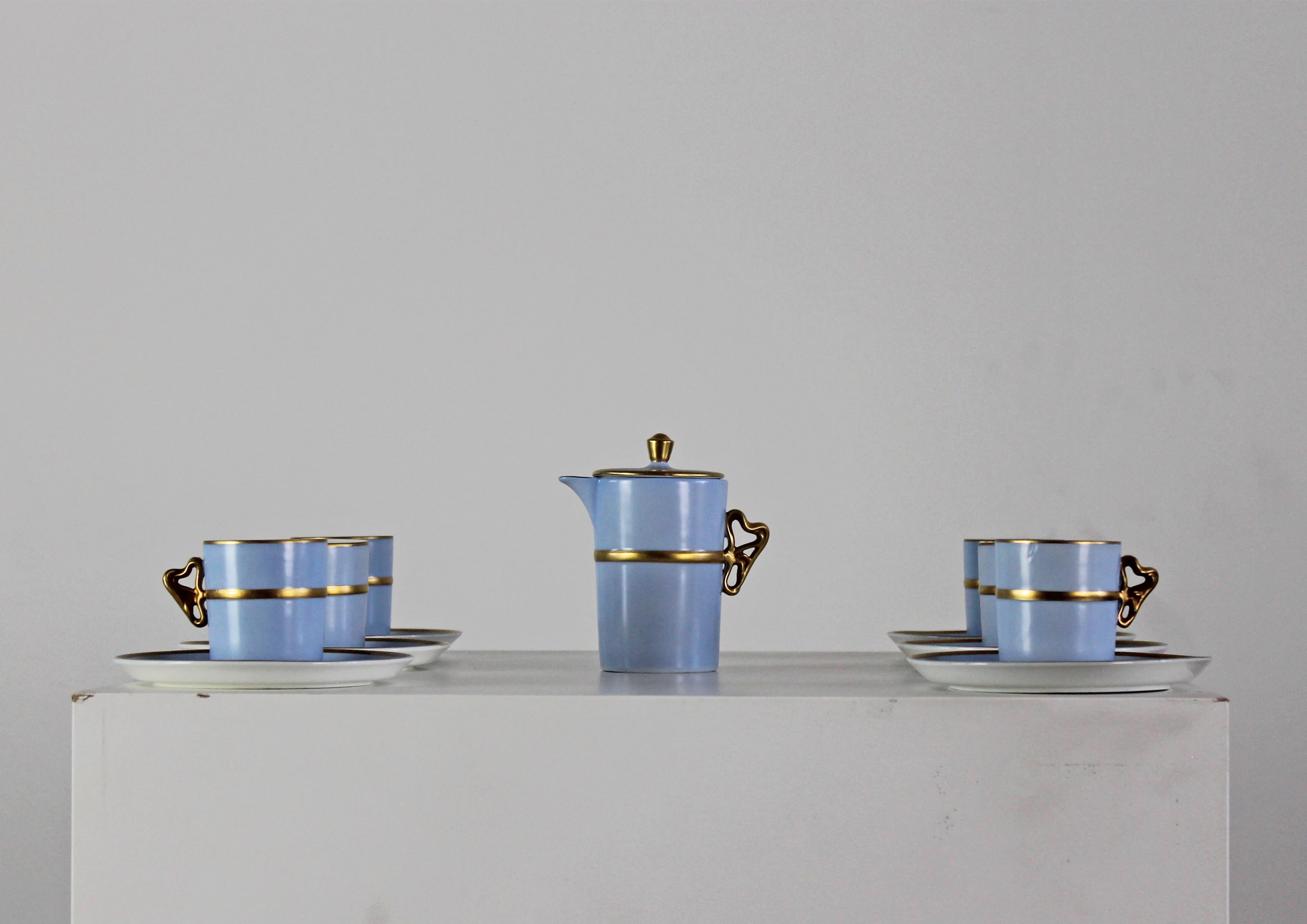 Other Antonia Campi Tea Service for Six in Porcelain and Gold by Laveno 1950s For Sale