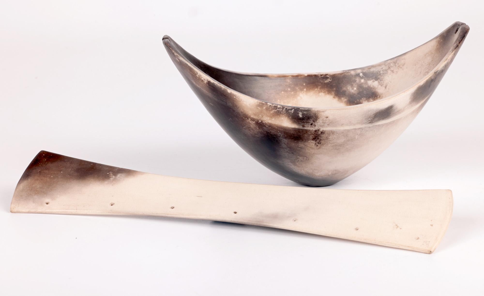 Stoneware Antonia Salmon Studio Pottery Two Part Blade Form Vessel 