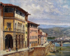 "Florence´s Bridge", 19th Century Oil on Canvas by Antonietta Brandeis