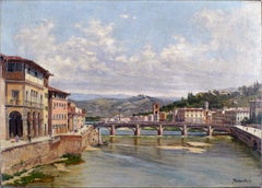 Antique "Florence´s Bridge", 19th Century Oil on Canvas by Antonietta Brandeis 