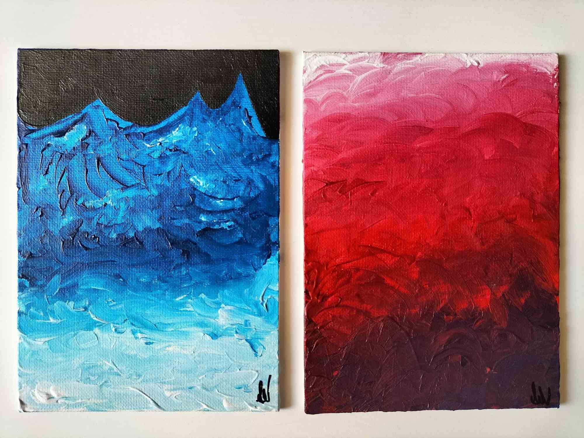 Ridges è una coppia di dipinti in acrilico su tela 13x18, realizzati da Antonietta Valente nel 2022.

Firmato a mano sul retro. Condizioni perfette. Certificato di autenticità fornito dall'artista.

Le creste della natura sono rappresentate con