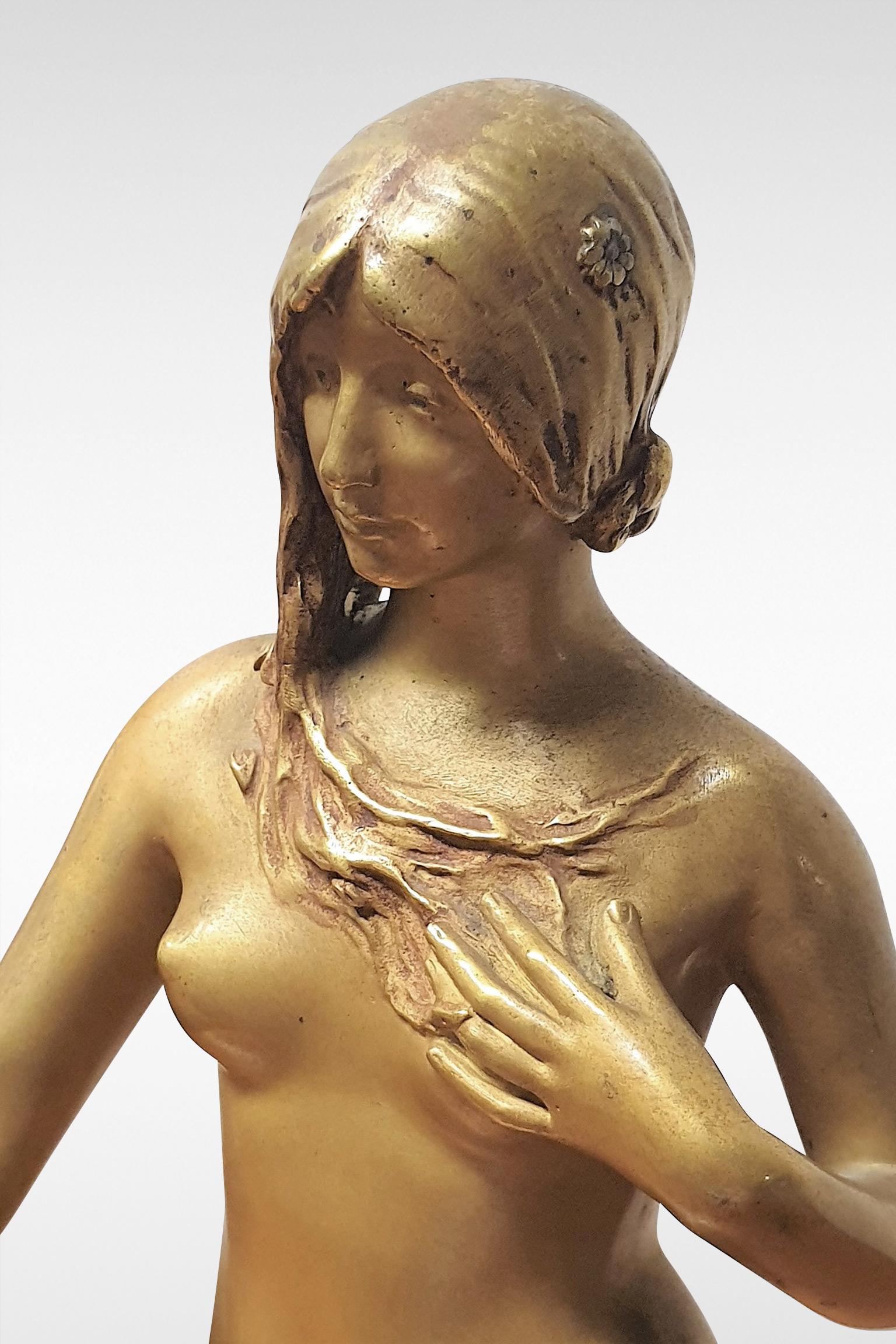Gilt Antonin Carles Art Noueveau Bronze 'La Jeunesse' For Sale
