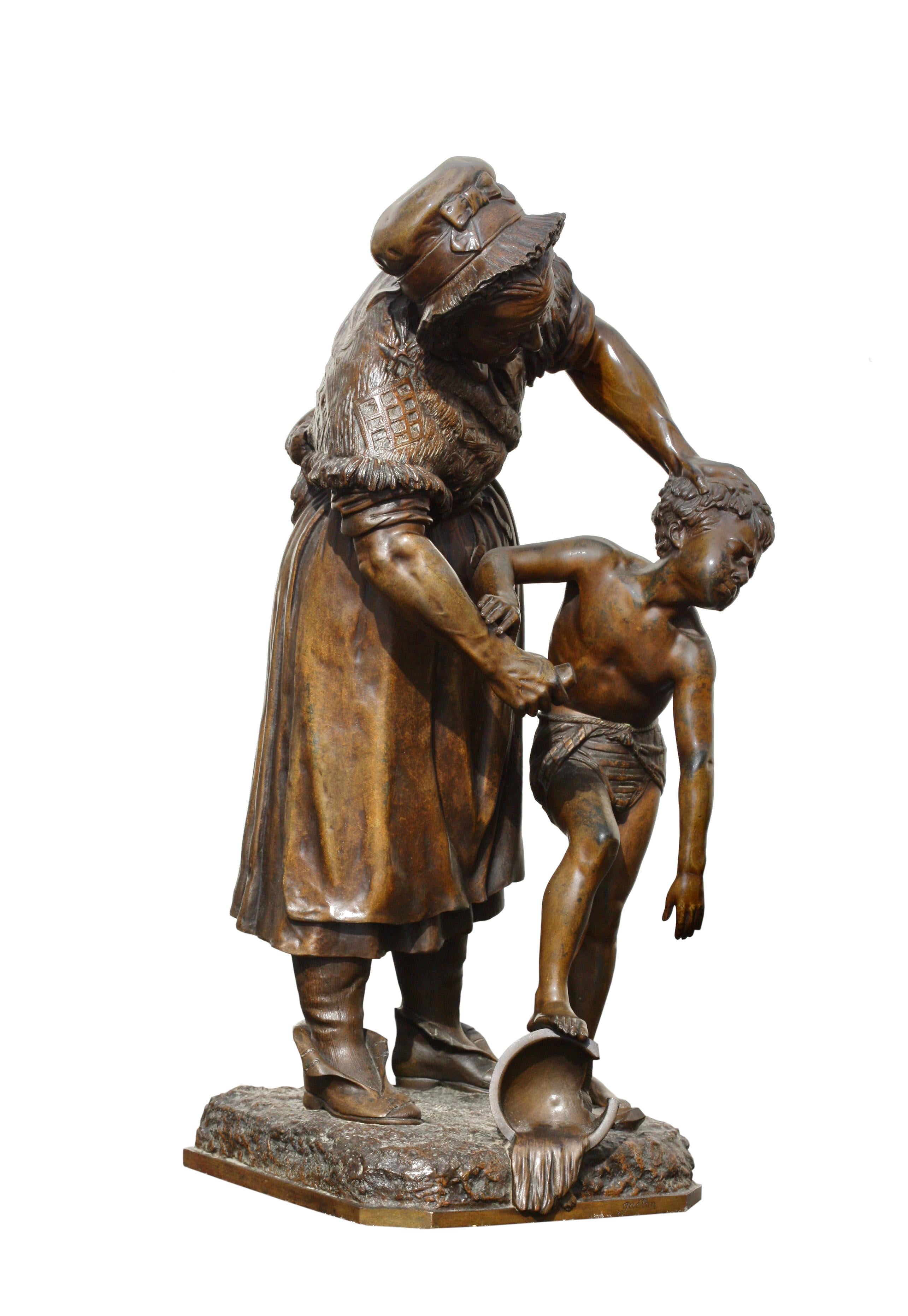20th Century Antonin Guéton a Rare and Fine Patinated Bronze Figural Group For Sale
