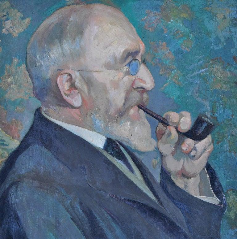 Gentleman à la pipe - Peinture à l'huile post-impressionniste française des années 1930 - Post-impressionnisme Painting par Antonin Guéton