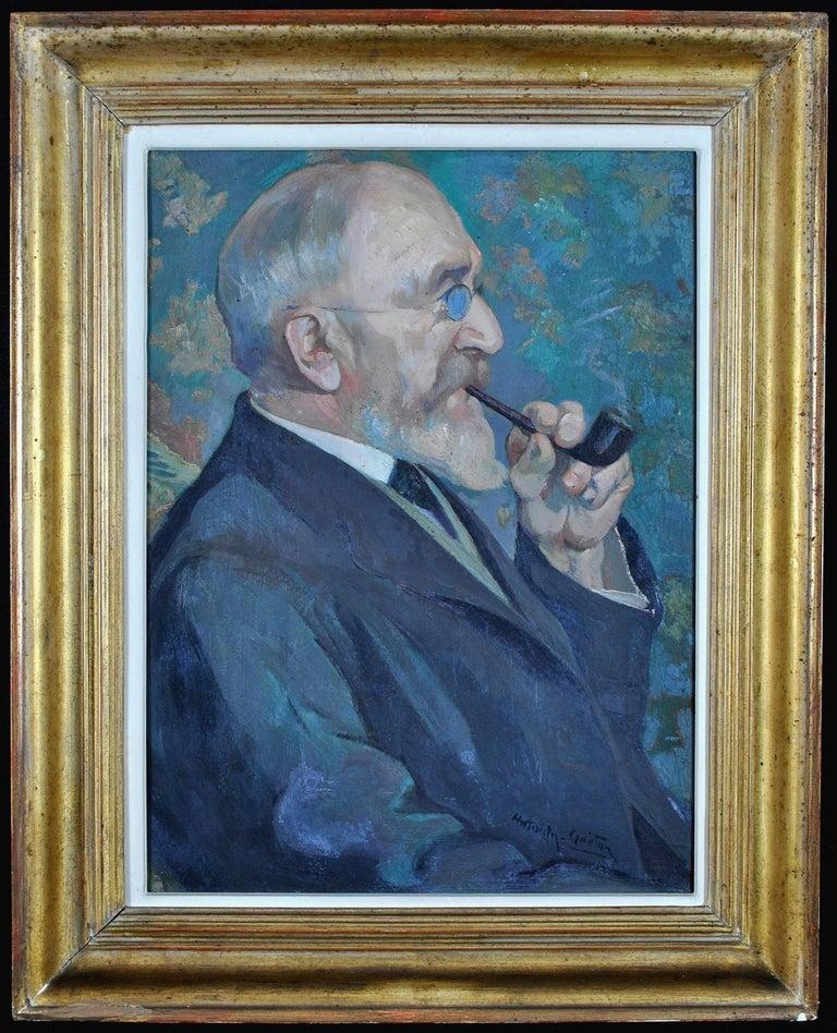 Gentleman à la pipe - Peinture à l'huile post-impressionniste française des années 1930