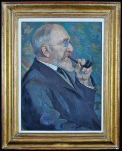 Gentleman mit einer Pfeife - 1930's Französisch Post Impressionist Porträt Ölgemälde