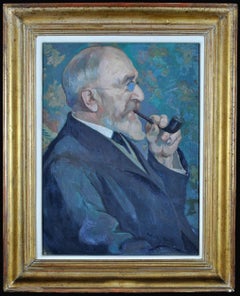 Gentleman with a Pipe - French Post Impressionist Smoking Portrait Oil Painting