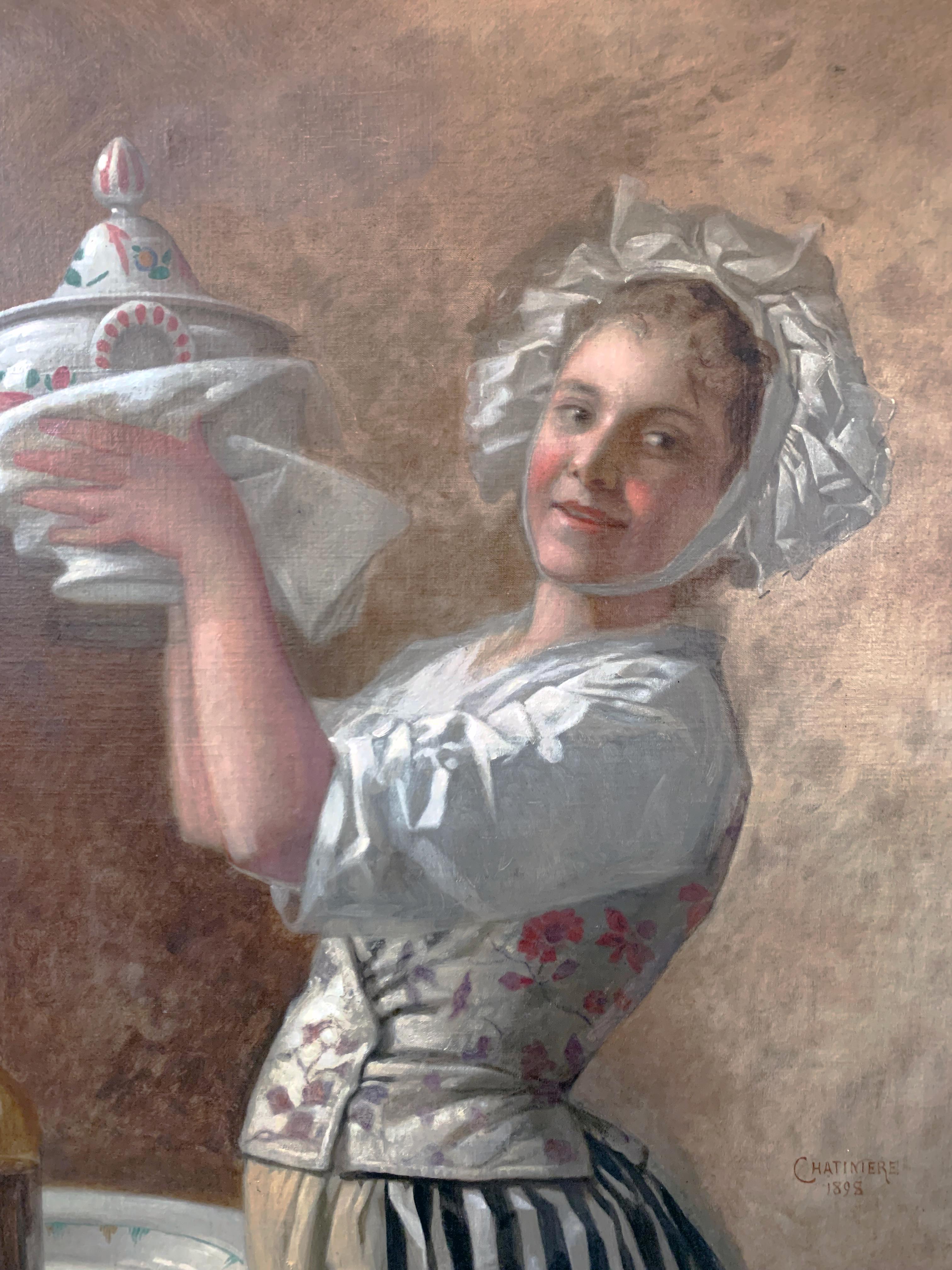 La Servante Antonin Marie Chatinière (1828/1916) - Painting de Antonin Marie Chatiniere