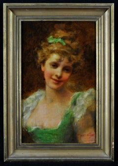 Portrait of a Lady - 19th Century French Antique Oil on Panel Painting