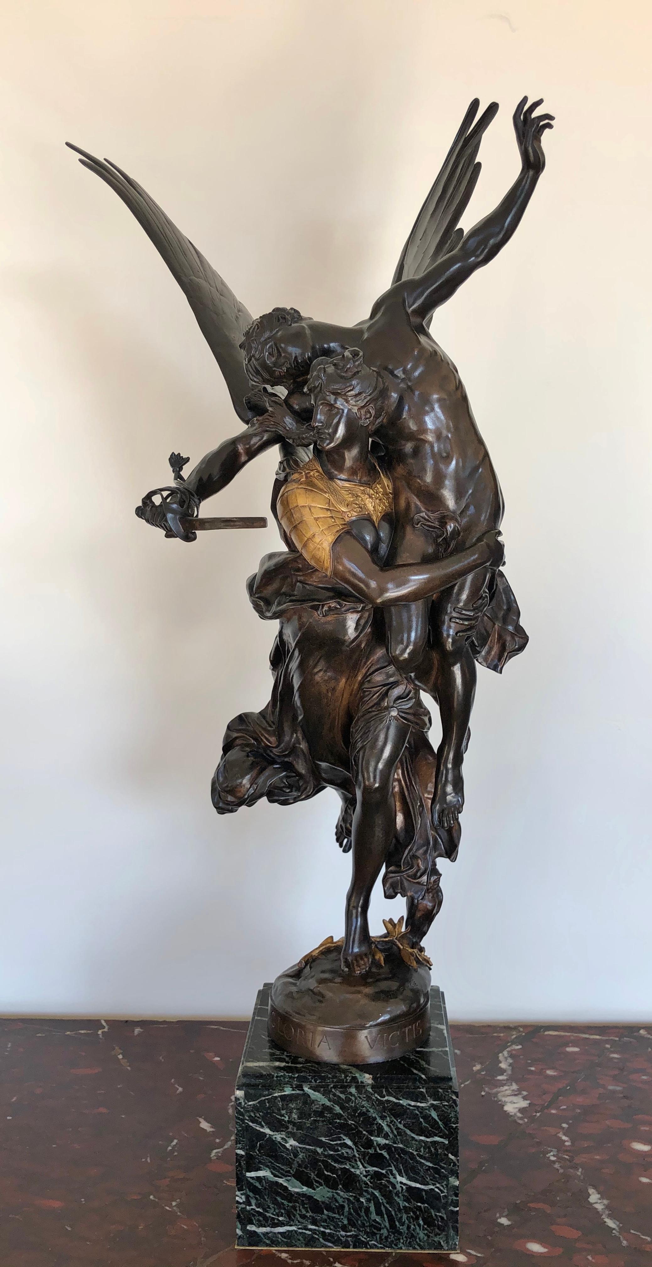 Antonin Mercie, French Gloria Victis 19th Century Bronze Sculpture In Good Condition In Norwood, NJ