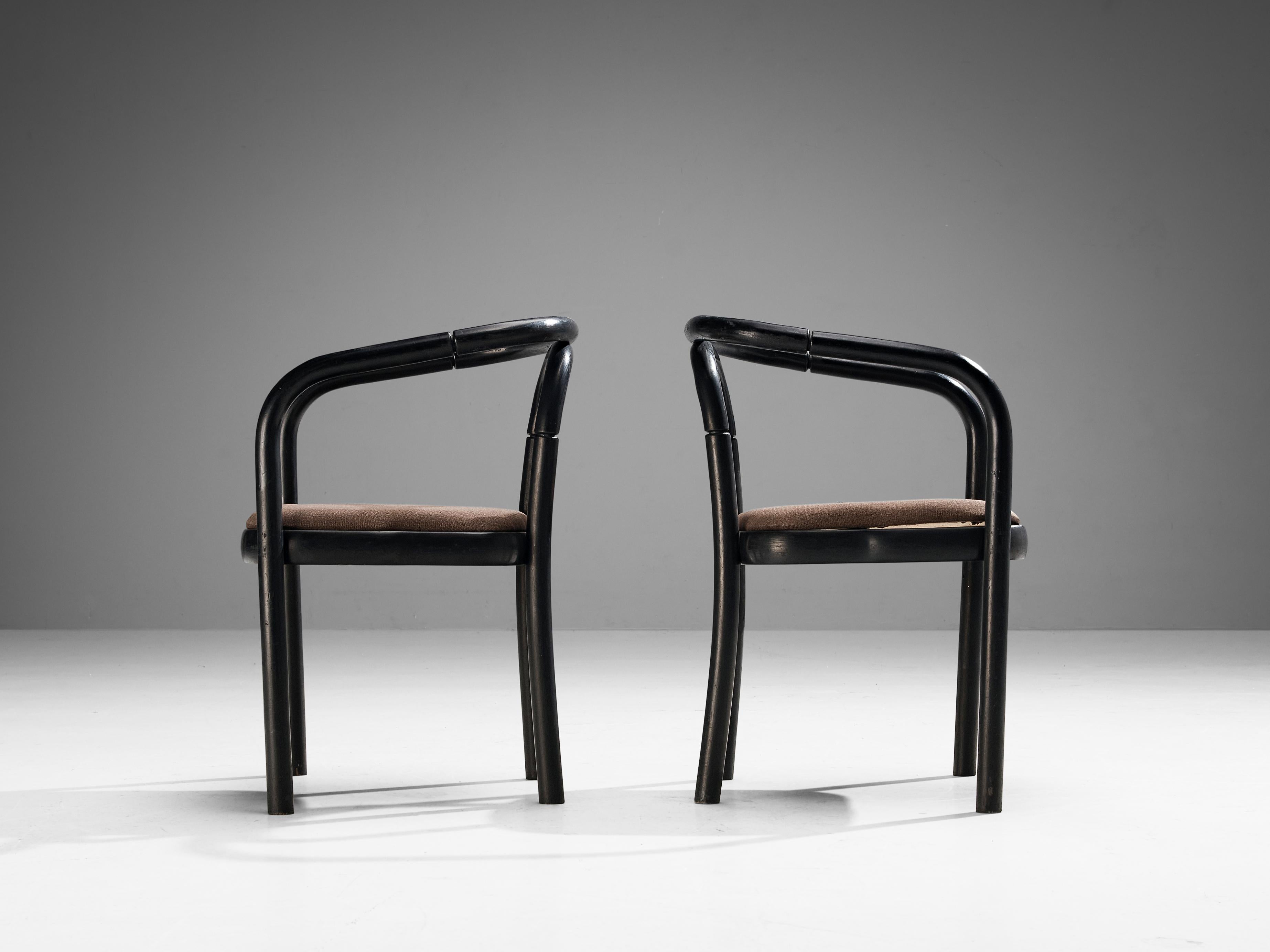 Late 20th Century Antonin Suman for TON Armchairs in Black Lacquered Wood  For Sale