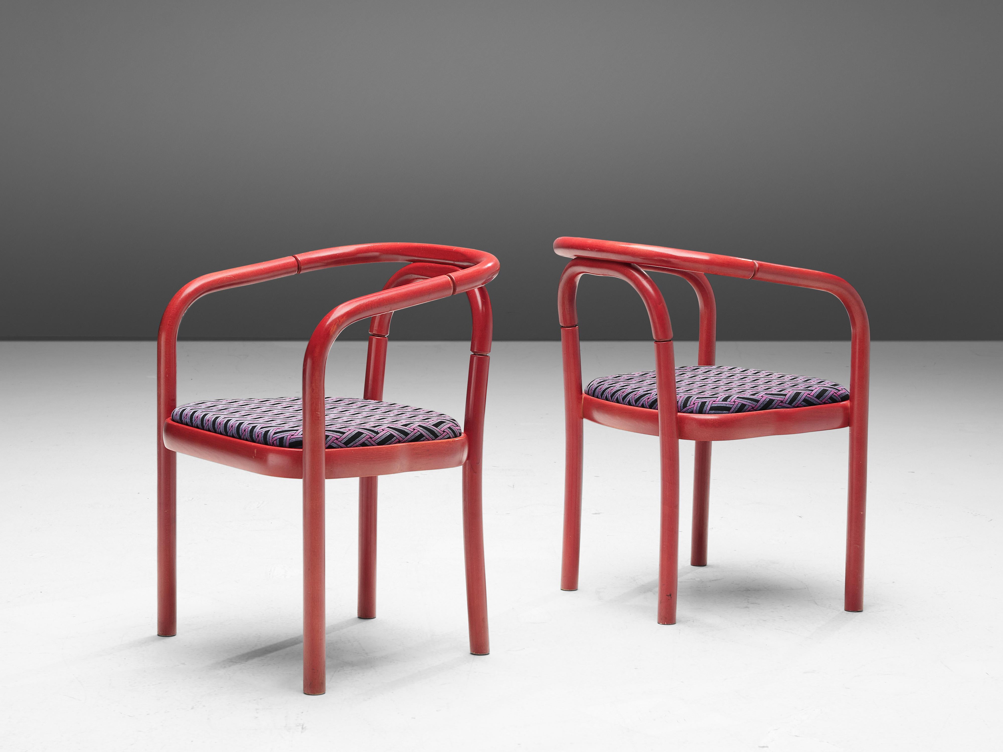 Antonín Šuman for TON Dining Chairs with Red Frames and Patterned Upholstery For Sale 2