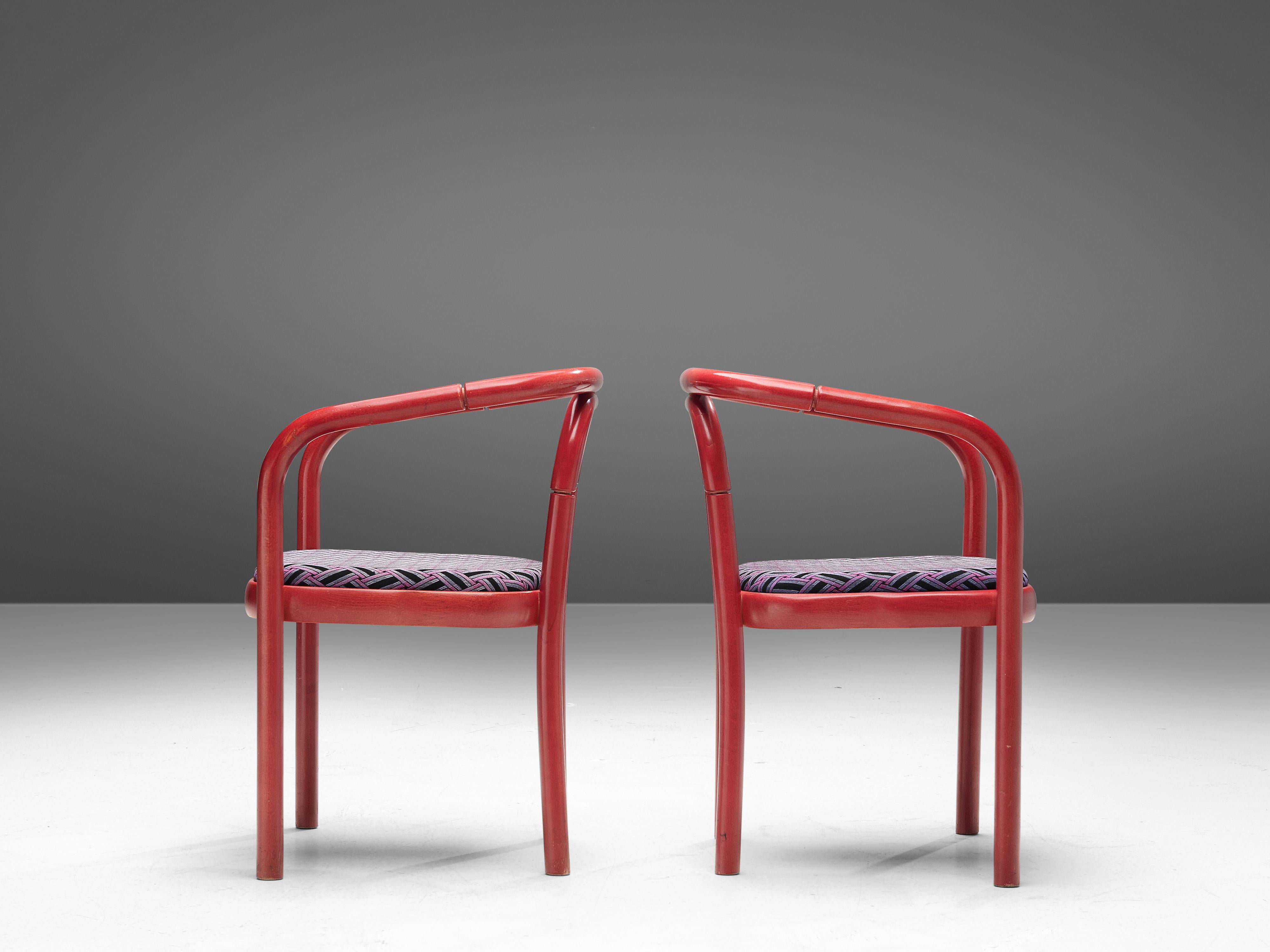 Antonín Šuman for TON Dining Chairs with Red Frames and Patterned Upholstery For Sale 3