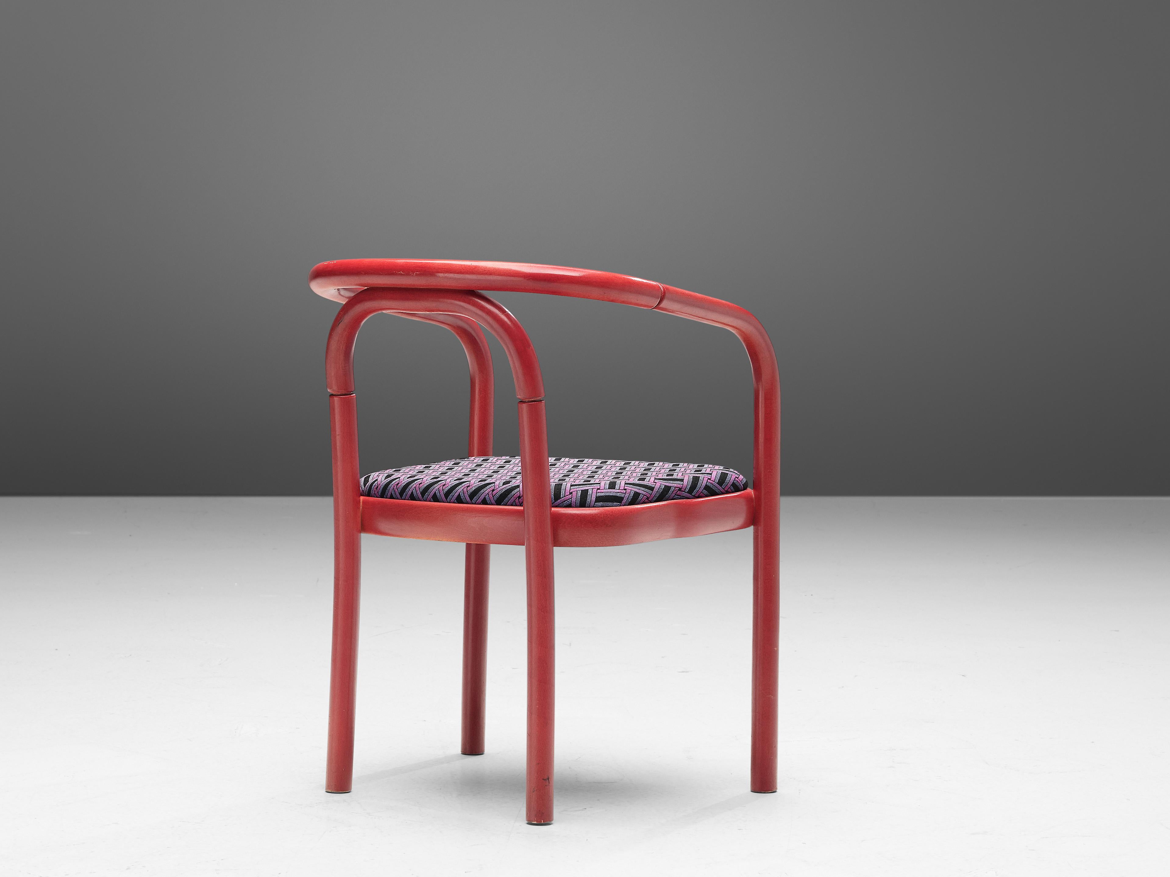 Fabric Antonín Šuman for TON Dining Chairs with Red Frames and Patterned Upholstery For Sale