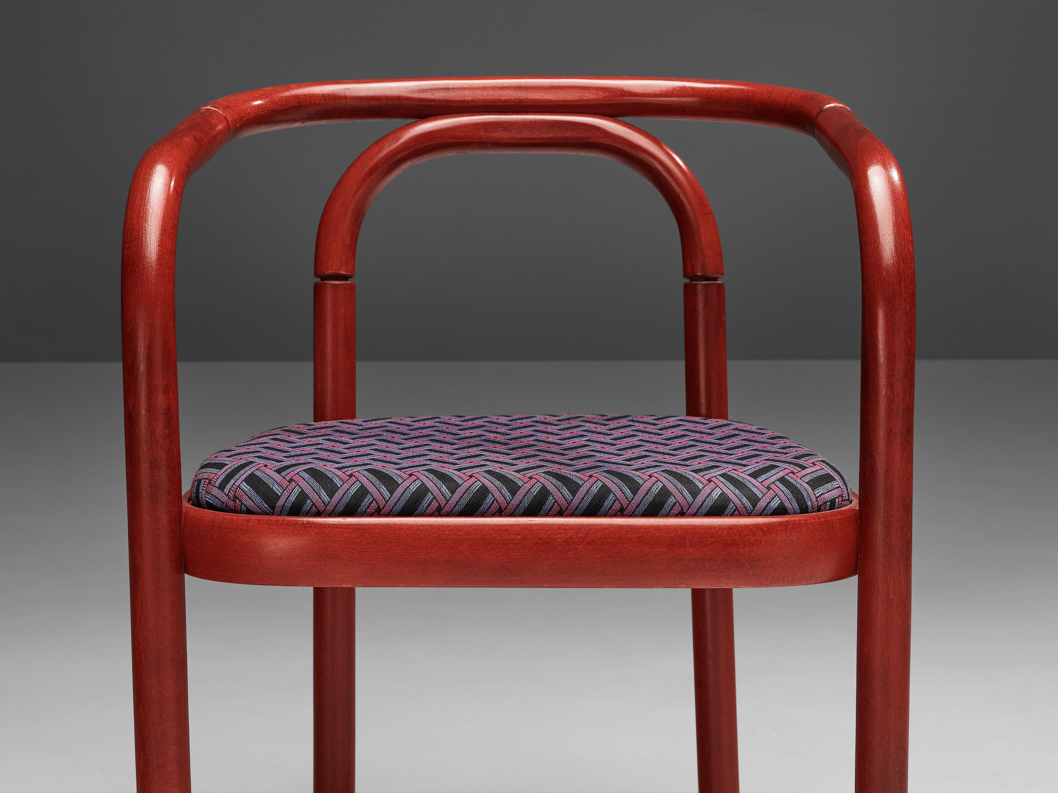 Antonin Suman for TON Dining Chairs with Red Frames and Patterned Upholstery For Sale 2