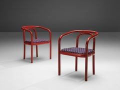 Antonin Suman for TON Dining Chairs with Red Frames and Patterned Upholstery