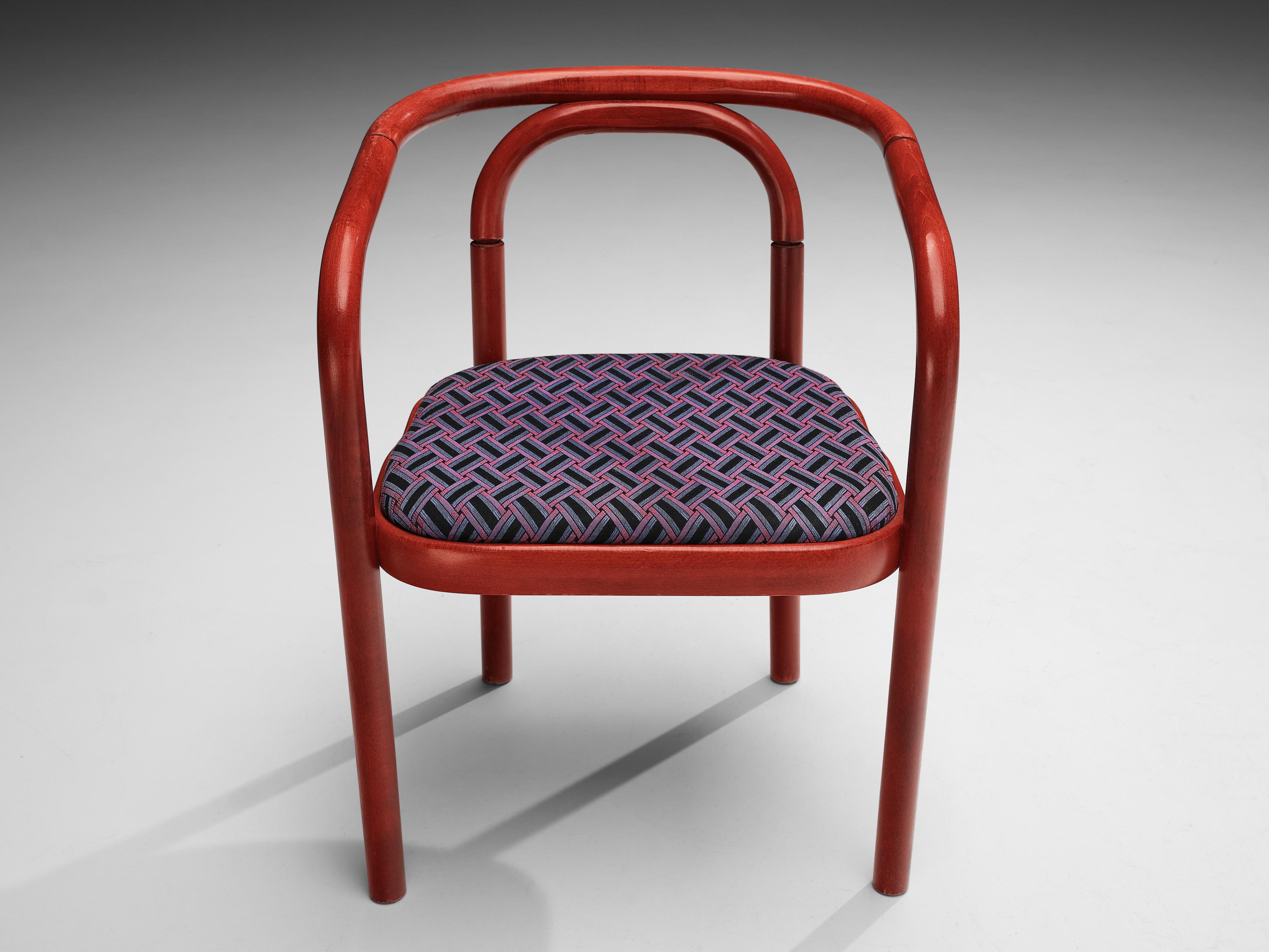 Late 20th Century Antonin Suman for TON Dining Chairs with Red Frames and Patterned Upholstery For Sale
