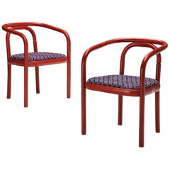 Retro Antonin Suman for TON Dining Chairs with Red Frames and Patterned Upholstery