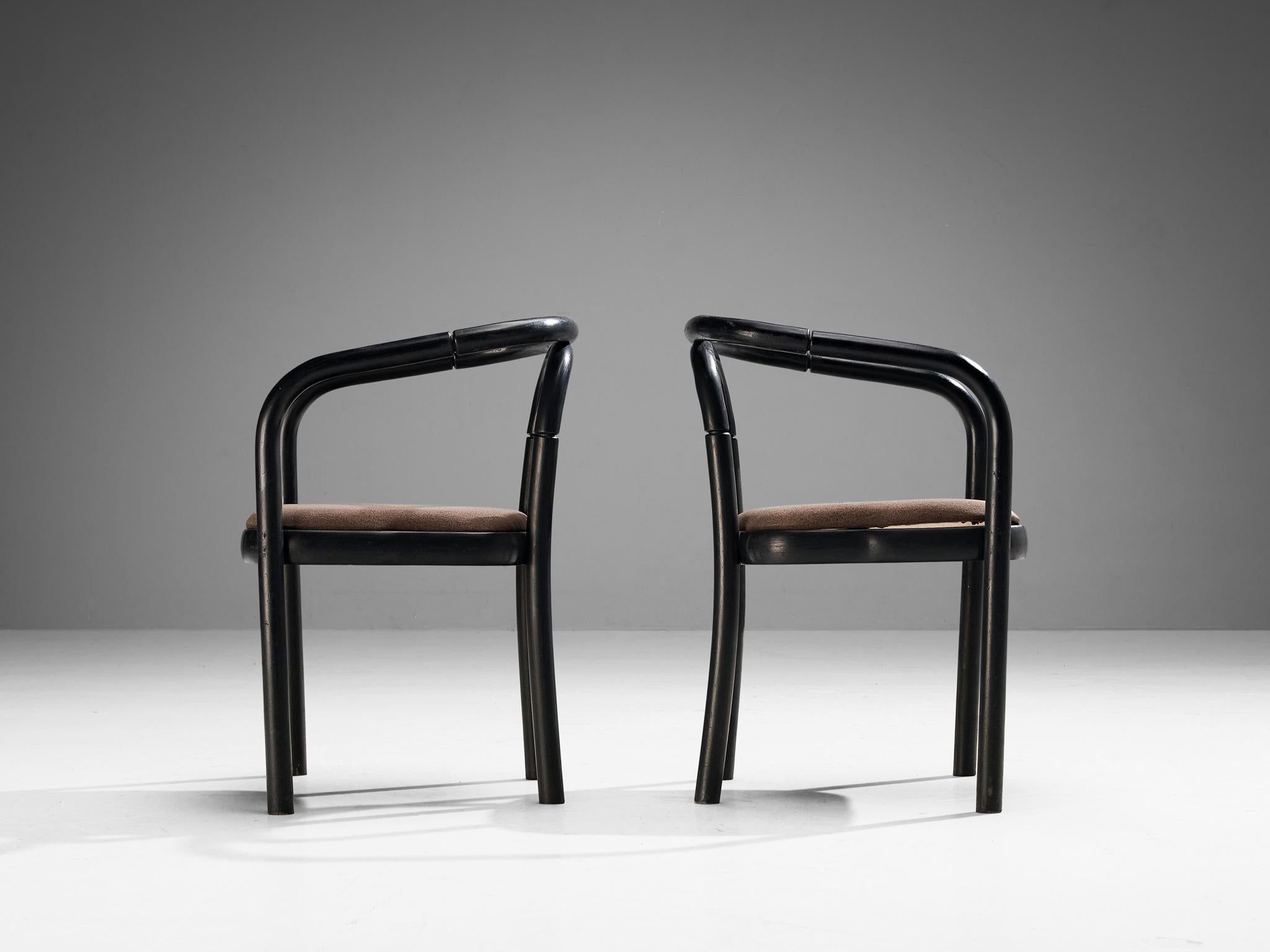 Late 20th Century Antonin Suman for TON Set of Eight Armchairs in Black Lacquered Wood 