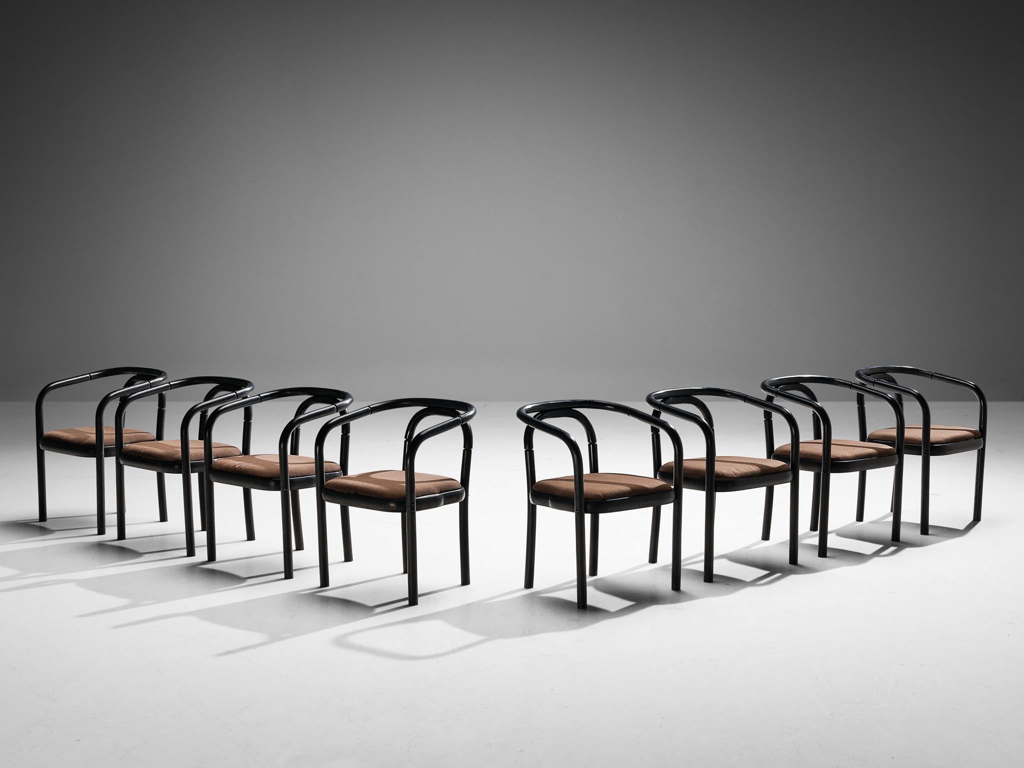 Antonin Suman for TON Set of Eight Armchairs in Black Lacquered Wood  1