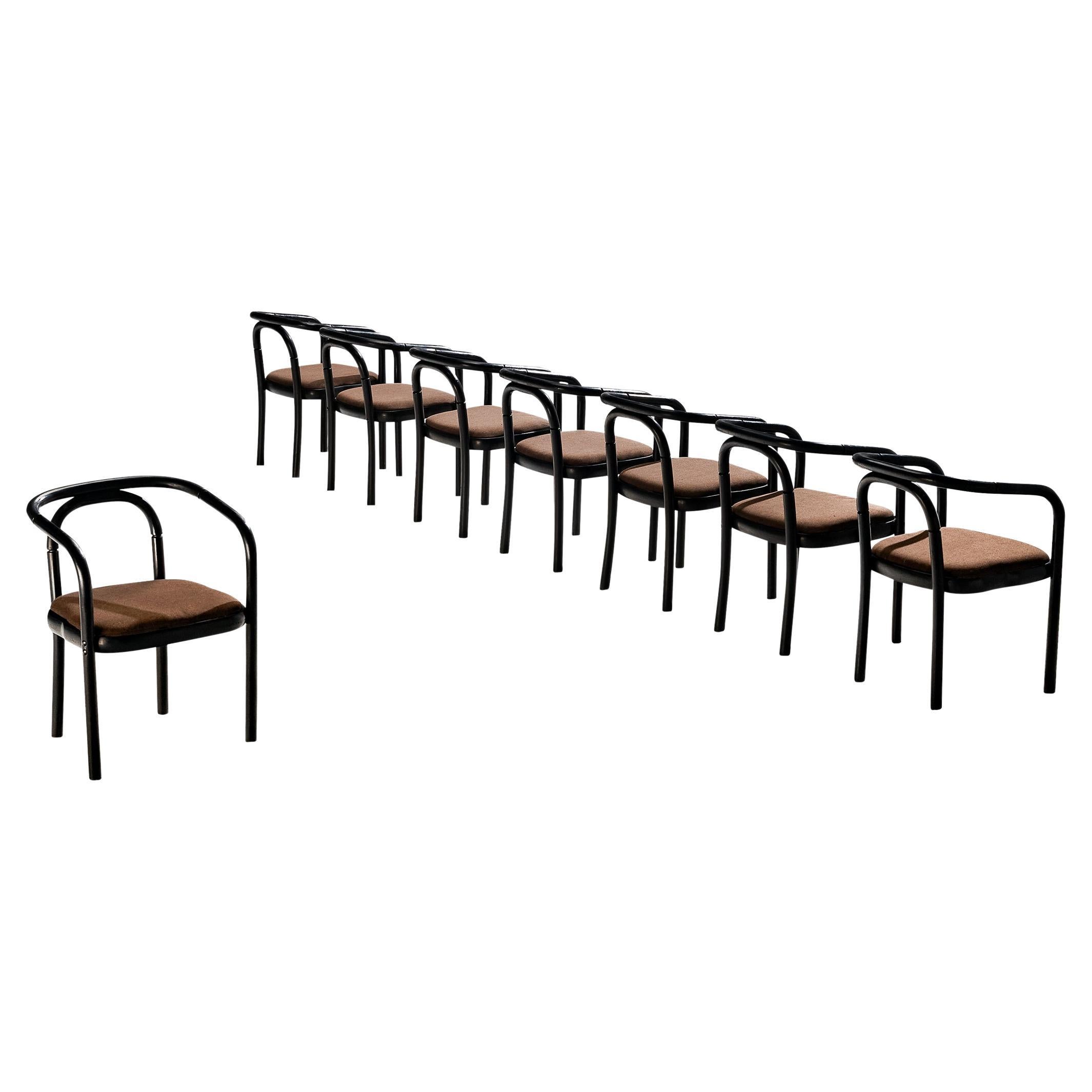 Antonin Suman for TON Set of Eight Armchairs in Black Lacquered Wood 