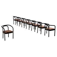 Antonin Suman for TON Set of Eight Armchairs in Black Lacquered Wood 
