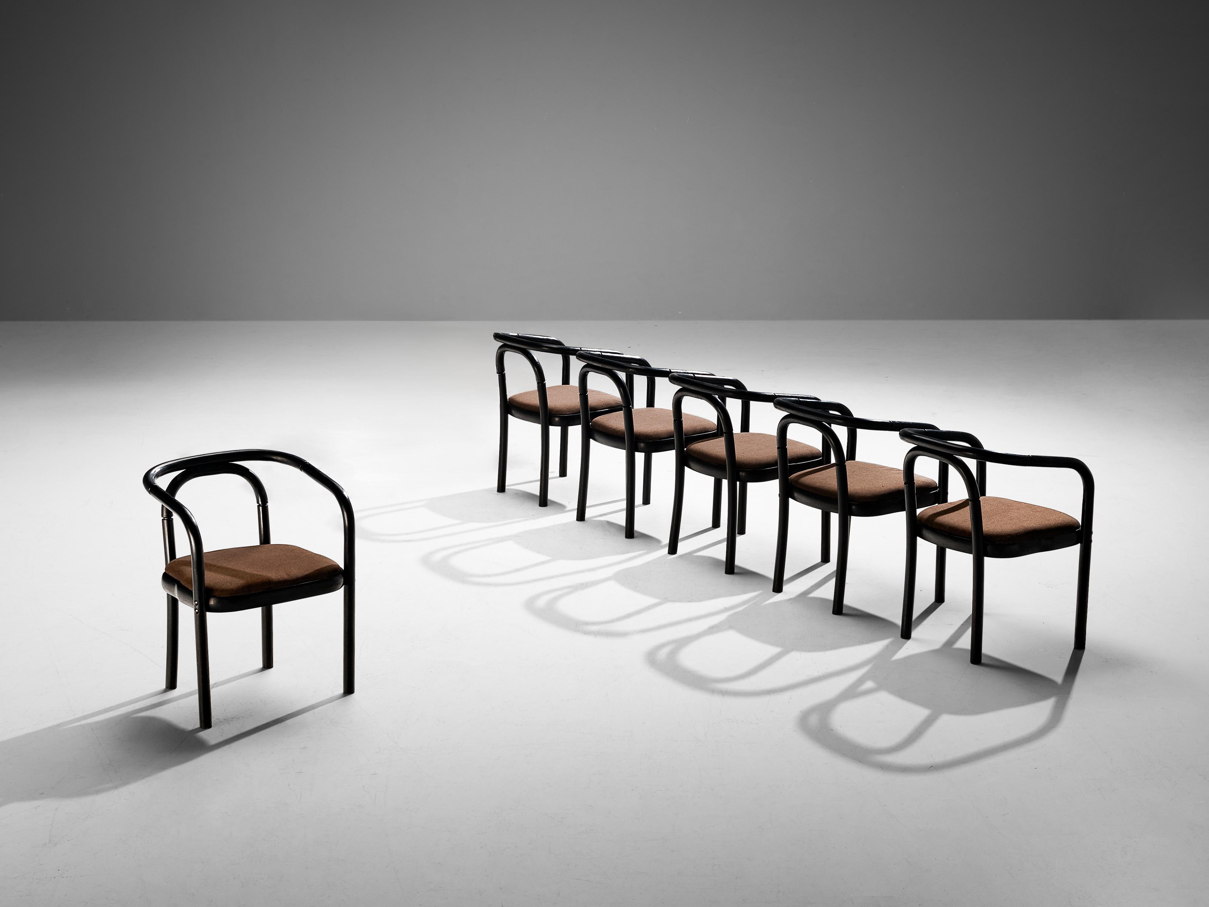 Tissu Antonin Suman pour TON Ensemble de six fauteuils en bois laqué noir  en vente