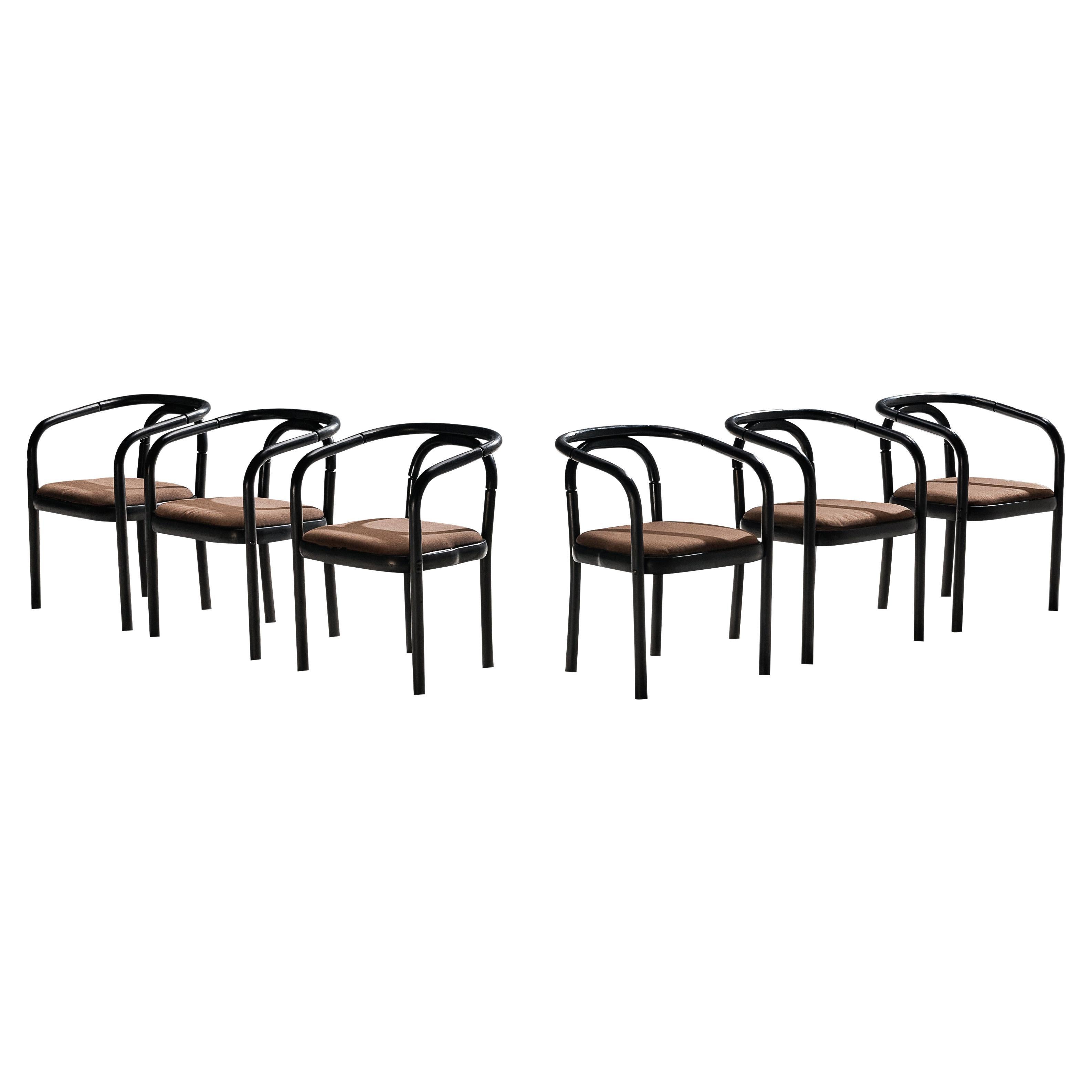 Antonin Suman for TON Set of Six Armchairs in Black Lacquered Wood  For Sale