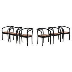 Vintage Antonin Suman for TON Set of Six Armchairs in Black Lacquered Wood 