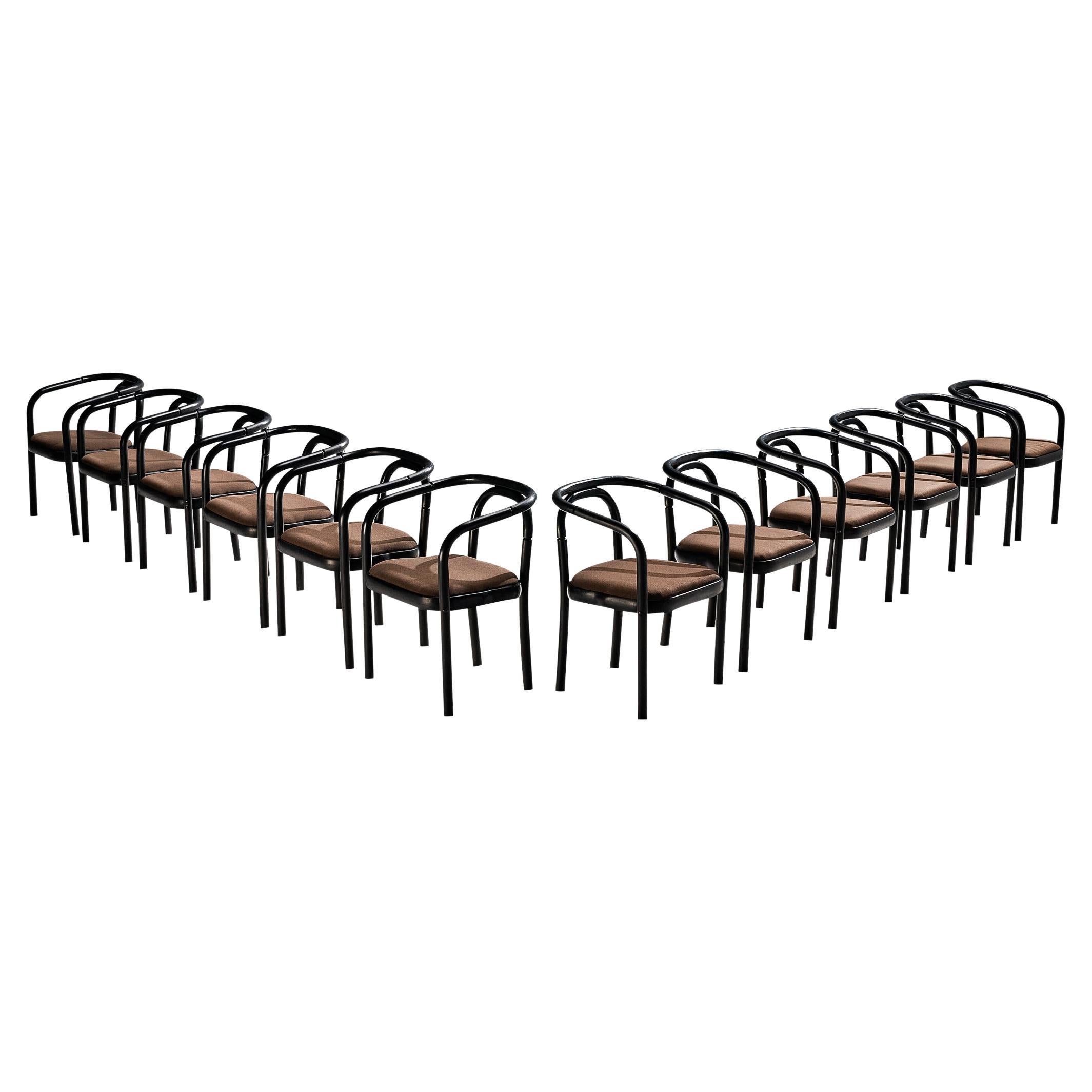 Antonin Suman for TON Set of Twelve Armchairs in Black Lacquered Wood 