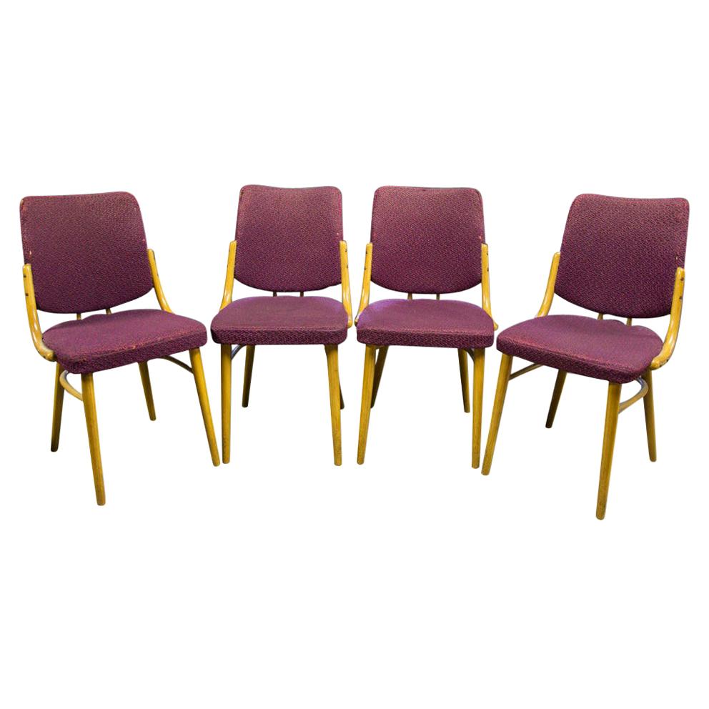 Antonin Suman, Set of Four Bentwood Dinning Chairs by Ton, Czechoslovakia
