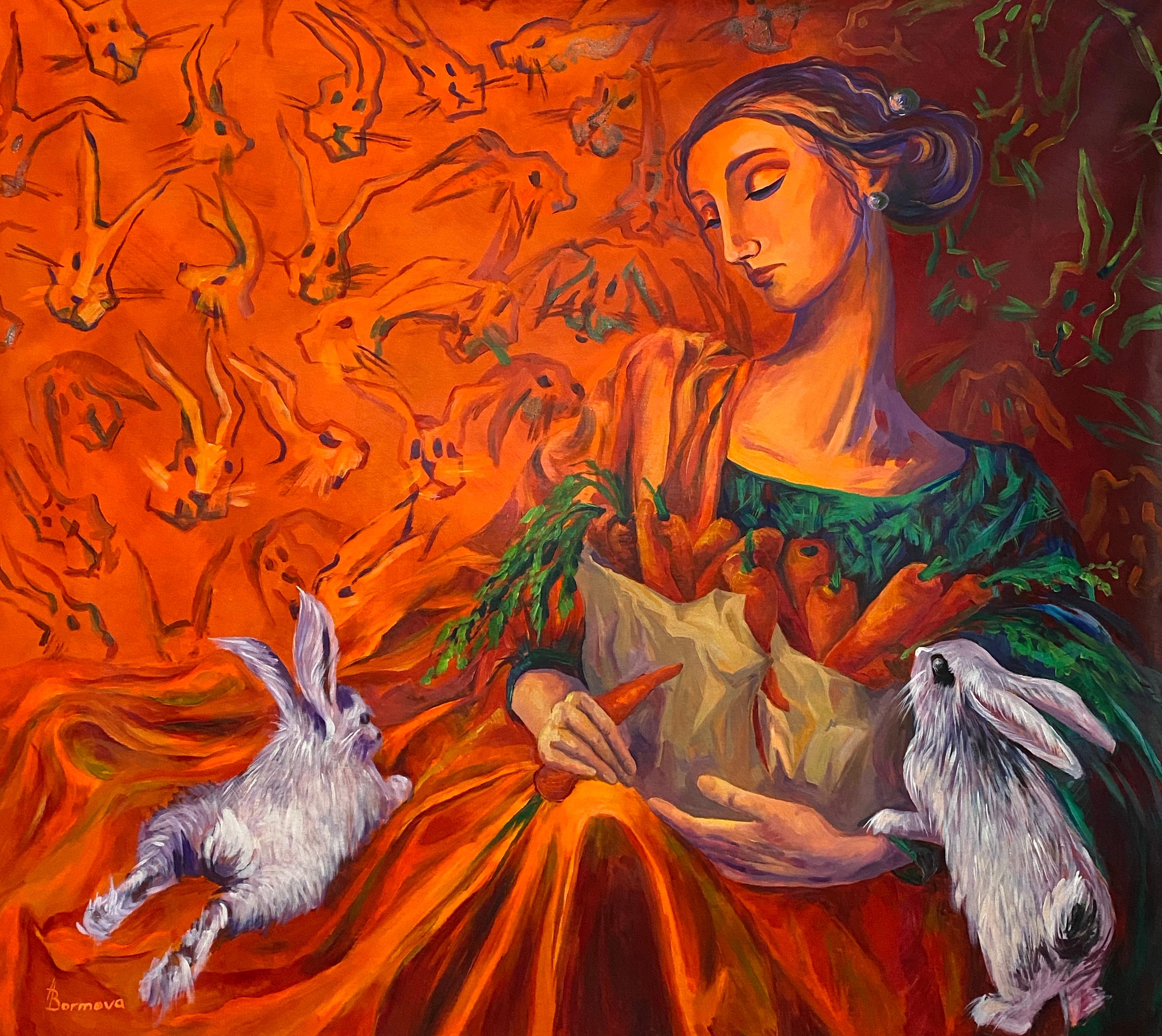 Antonina Bormova  Animal Painting - Madonna with Rabbits