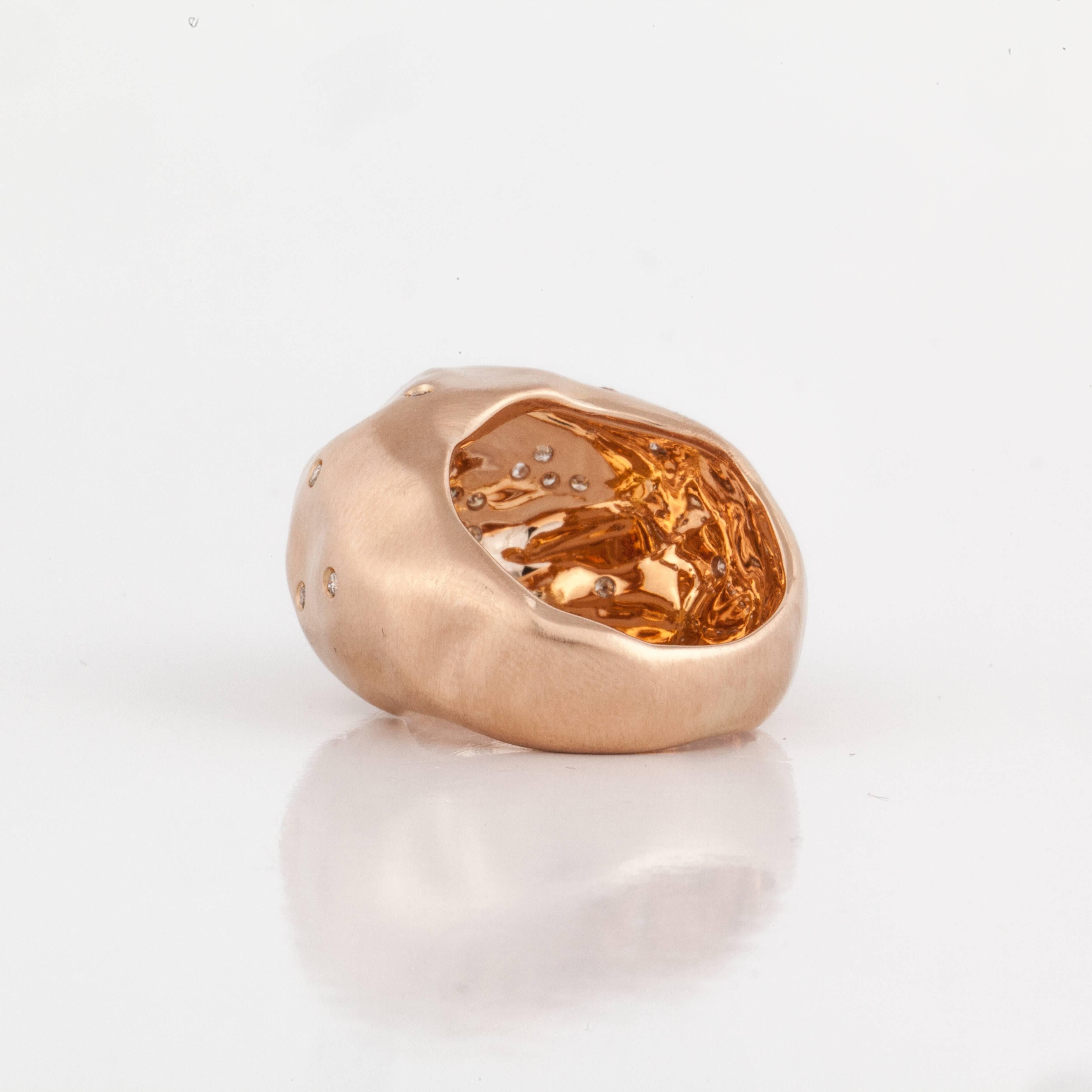 Antonini 18K Rose Gold Diamond Dome Ring In Excellent Condition In Houston, TX