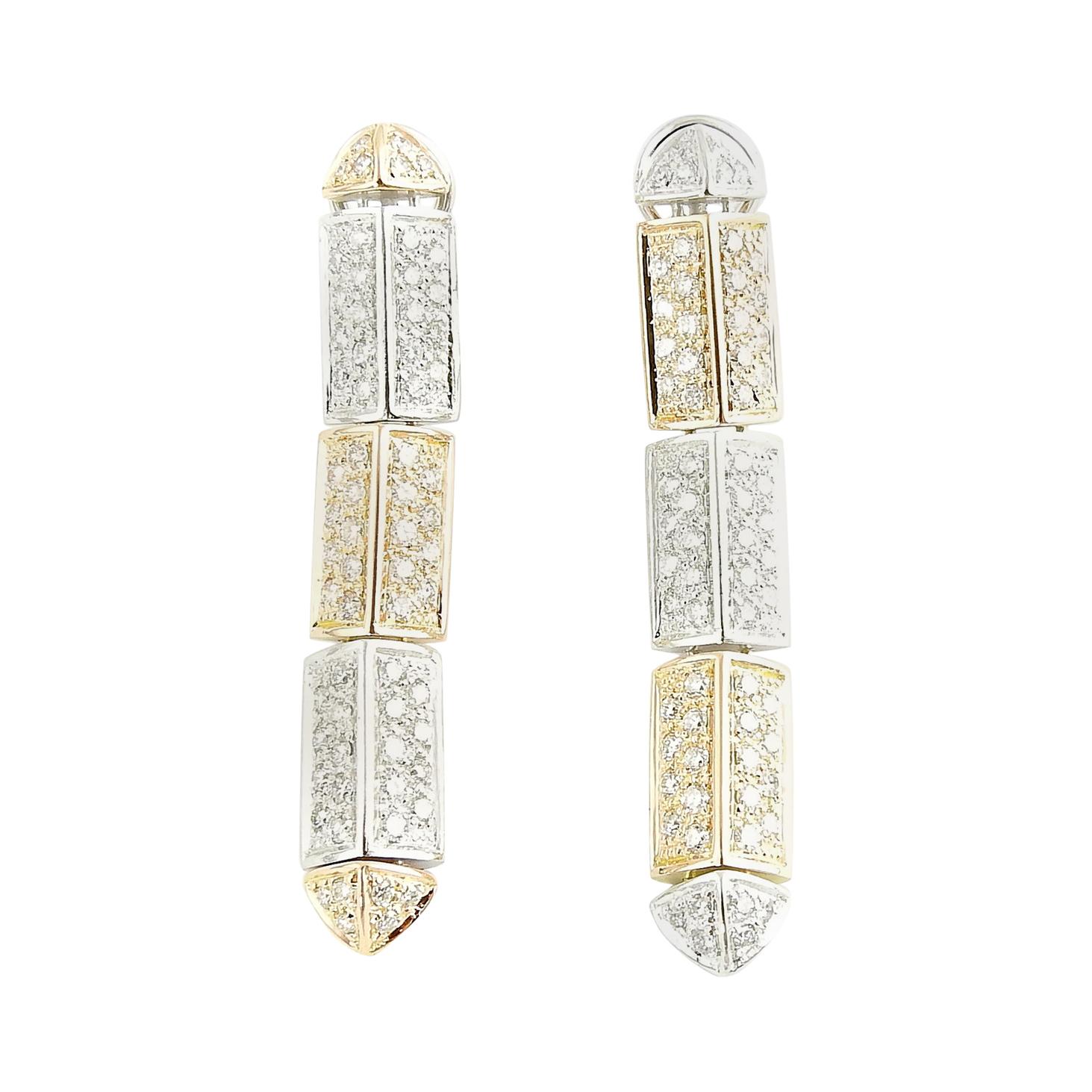 Antonini 18 Karat Yellow and White Gold Diamond Drop Earrings