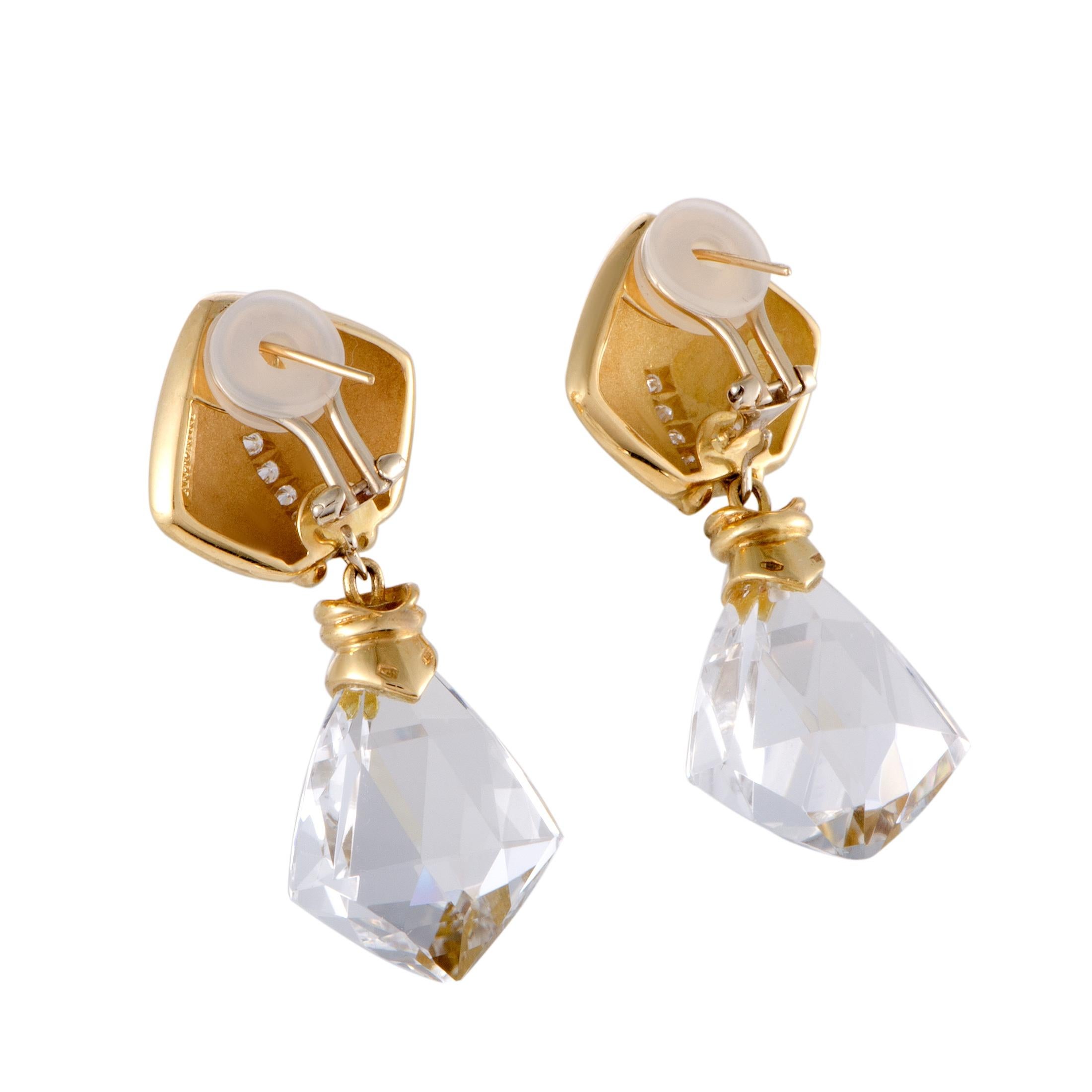 Antonini 18 Karat Yellow Gold Diamond and White Topaz Dangle Earrings In Excellent Condition In Southampton, PA