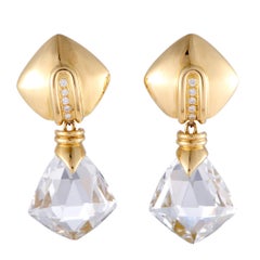 Antonini 18 Karat Yellow Gold Diamond and White Topaz Dangle Earrings