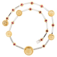 Antonini Collier à maillons fantaisie en or 18 carats avec lunette ronde, citrine, diamants et rubis de 16,5 pouces